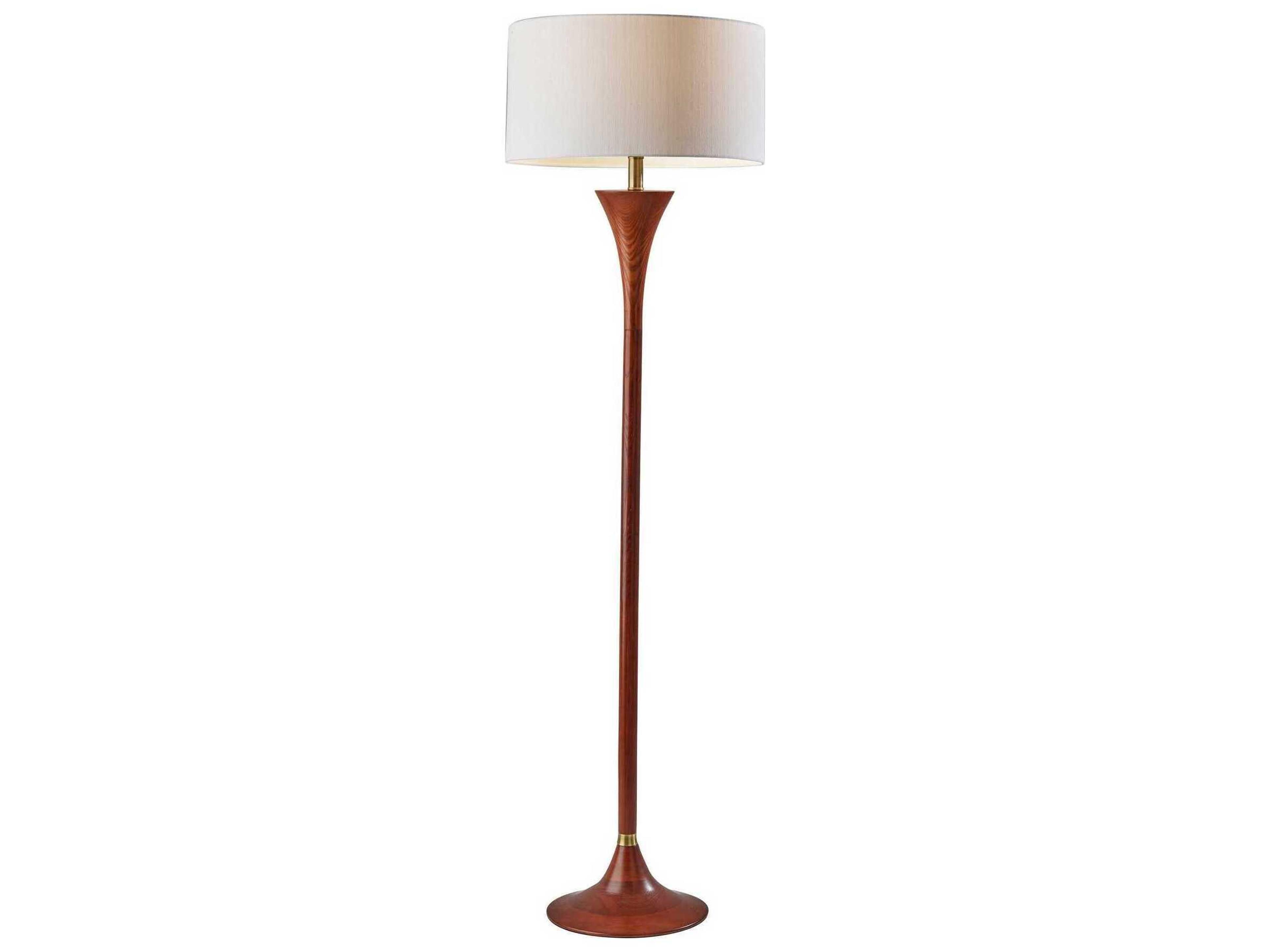 Adesso Rebecca Walnut Antique Brass White Textured Fabric Wood Floor Lamp