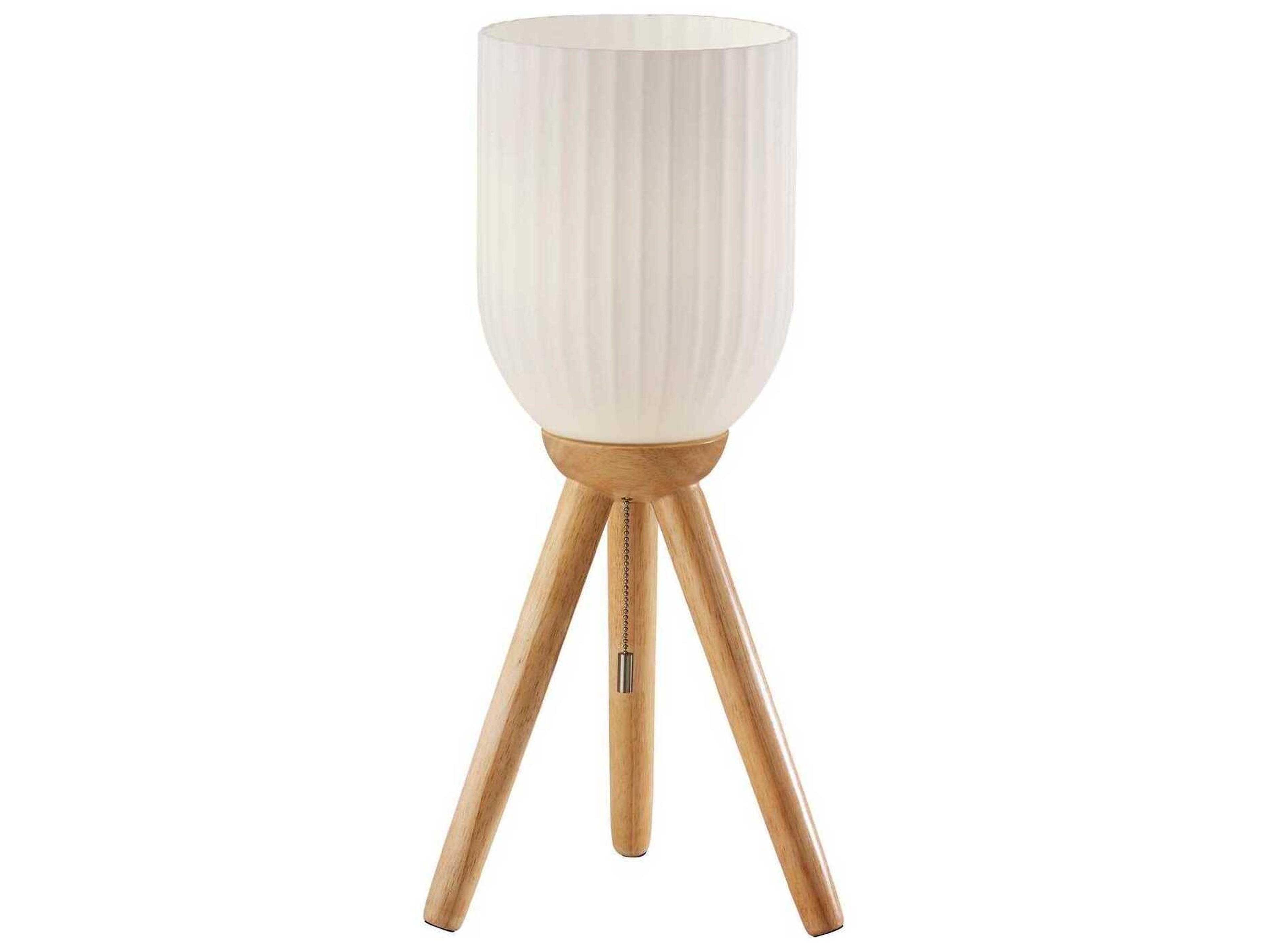 Adesso Kinsley Beige Frosted Ribbed Glass Brown Table Lamp