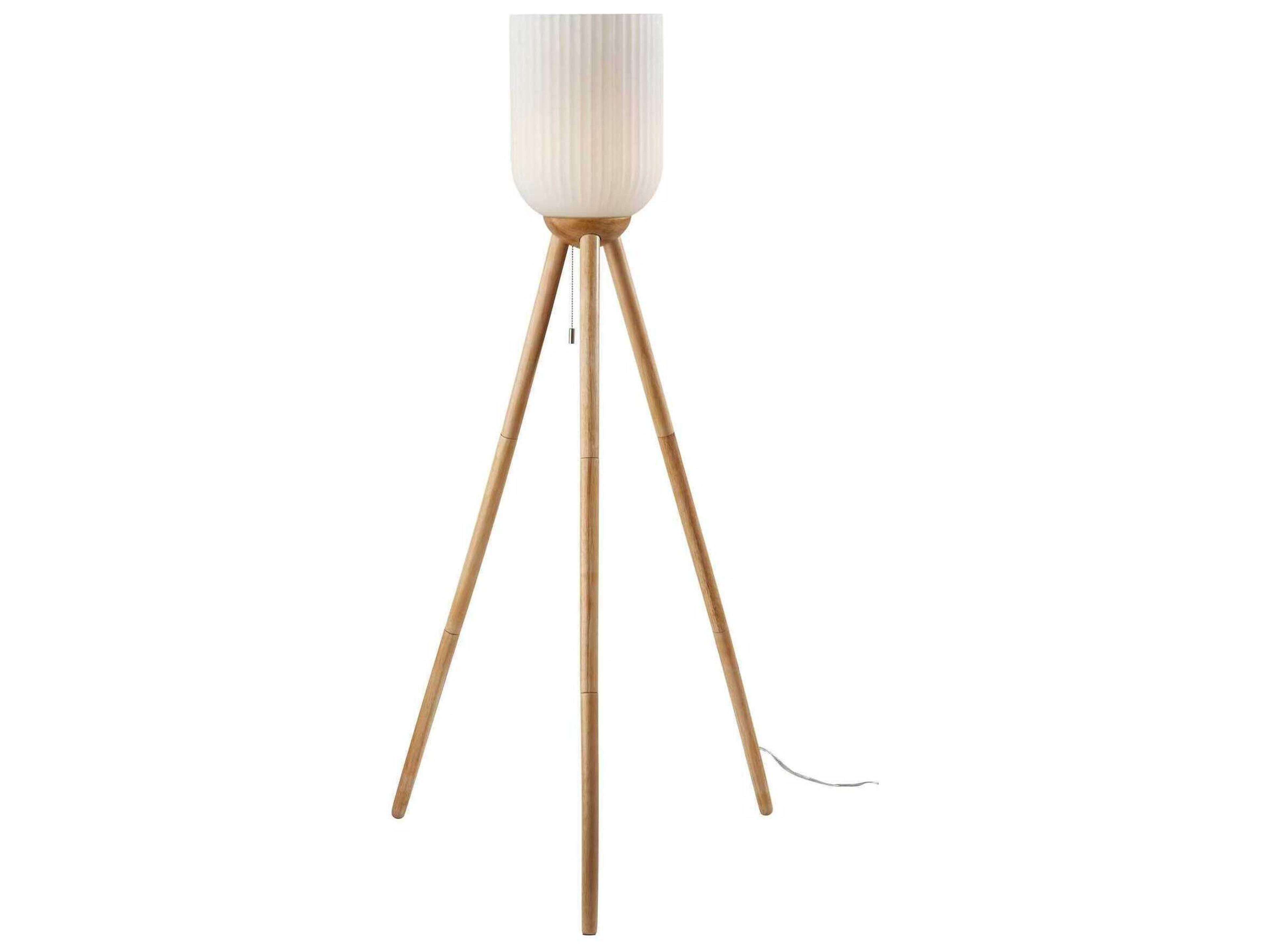 Adesso Kinsley Beige Frosted Ribbed Glass Brown Floor Lamp