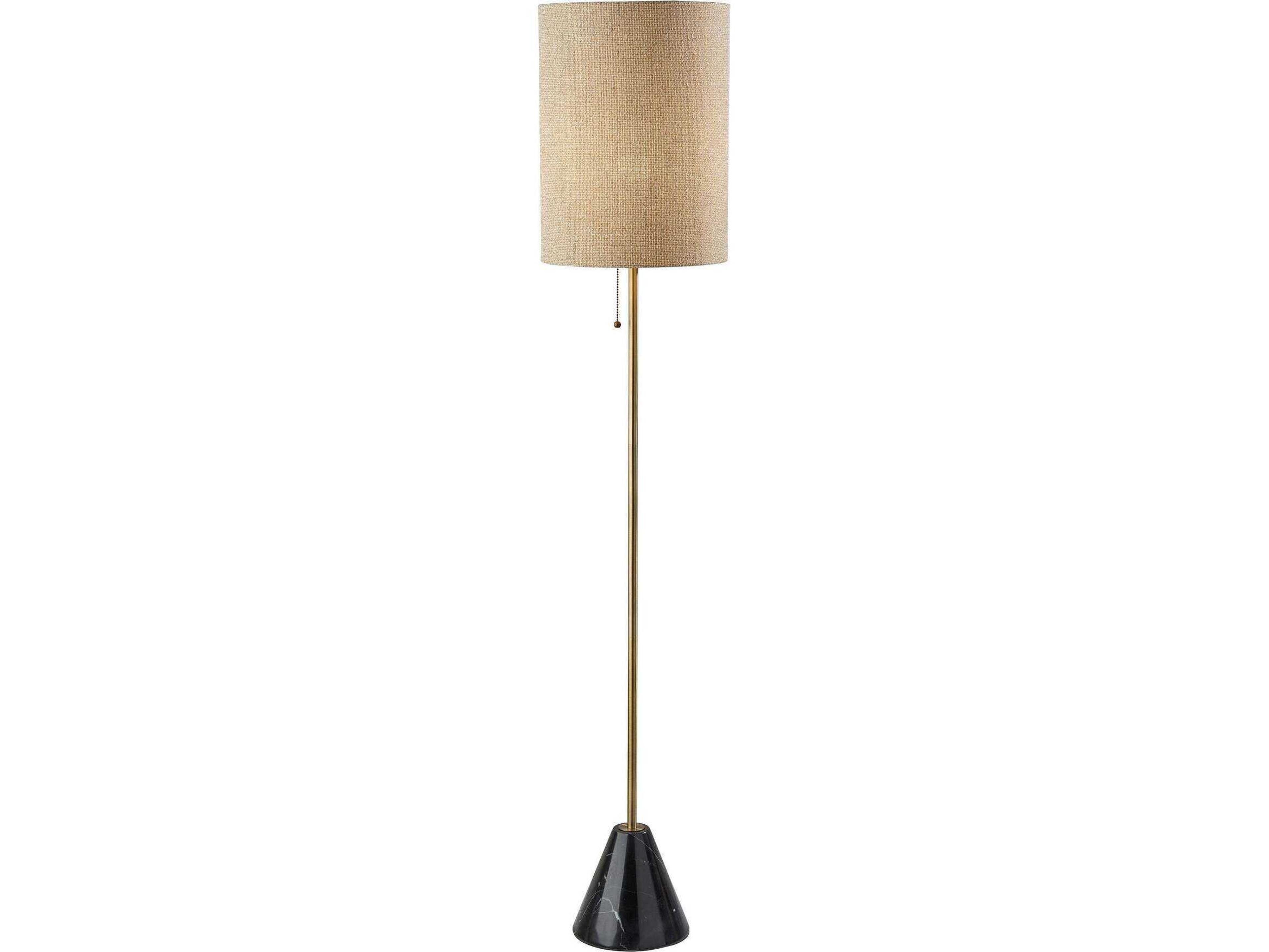 Adesso Tucker Antique Brass Beige Woven Fabric Floor Lamp