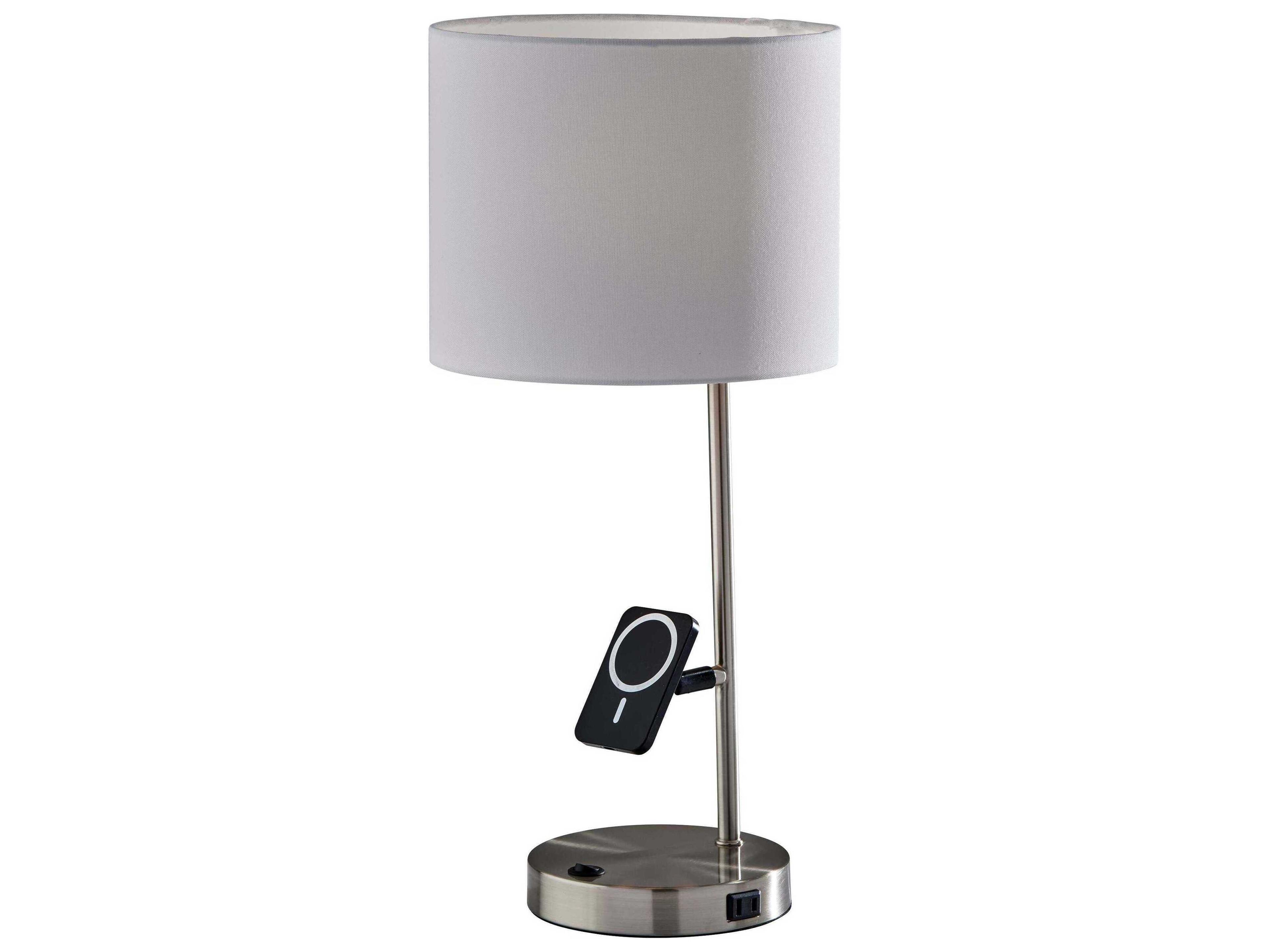 Adesso Wyatt Brushed Steel White Fabric Table Lamp