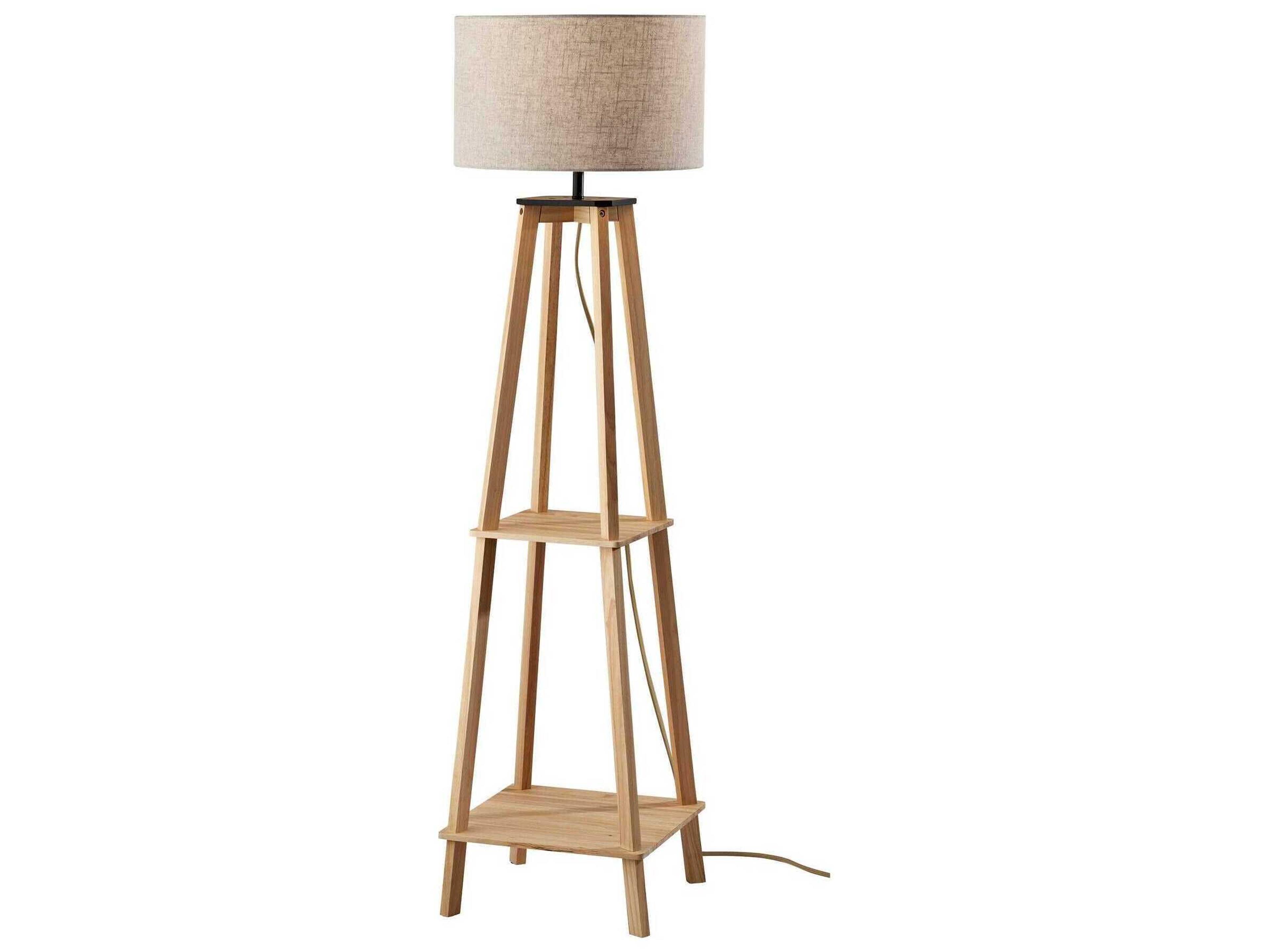 Adesso Kirby Natural Light Beige Textured Fabric Brown Floor Lamp