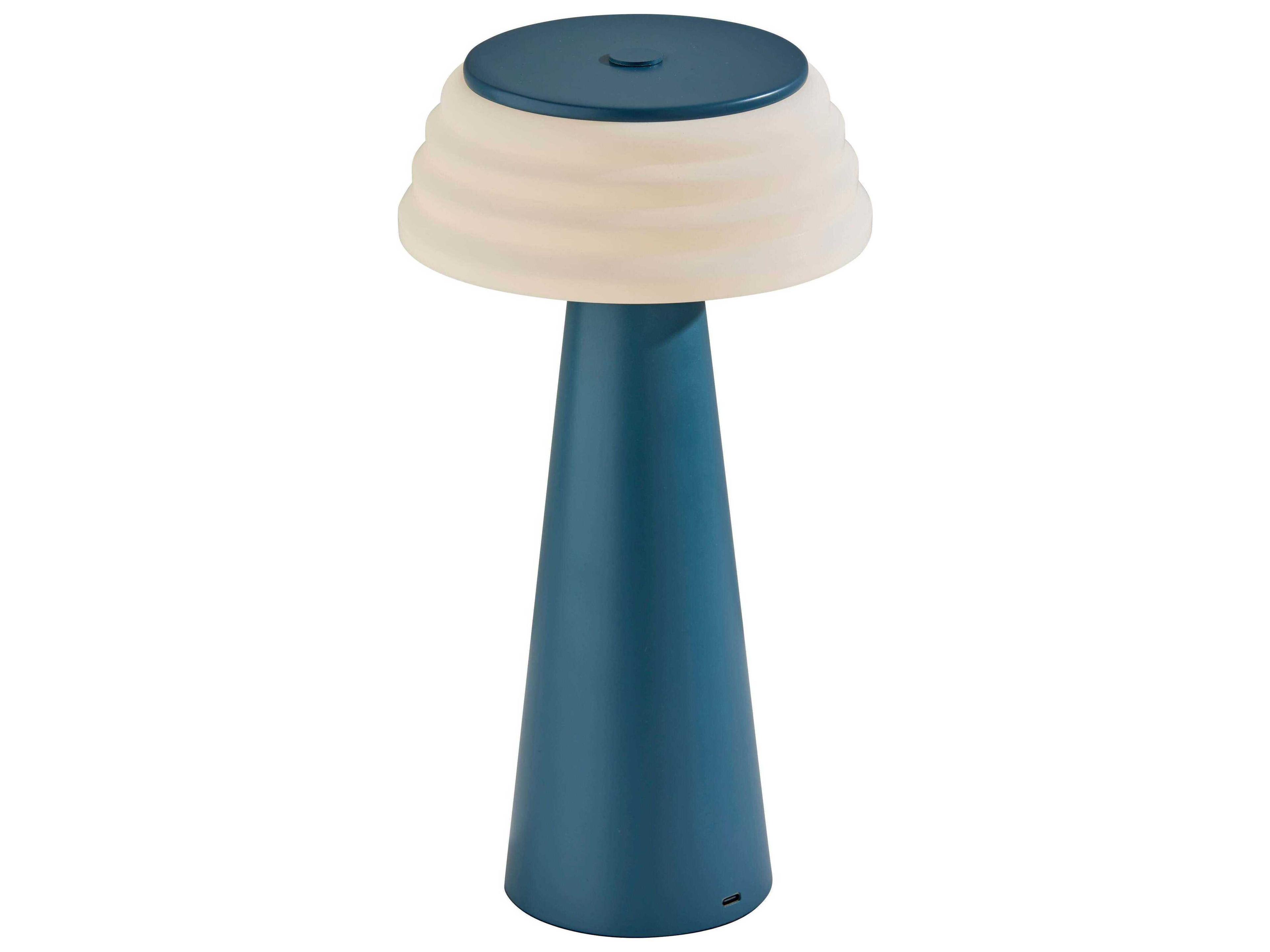 Adesso Jacky Dusty Blue Ribbed White Plastic Table Lamp