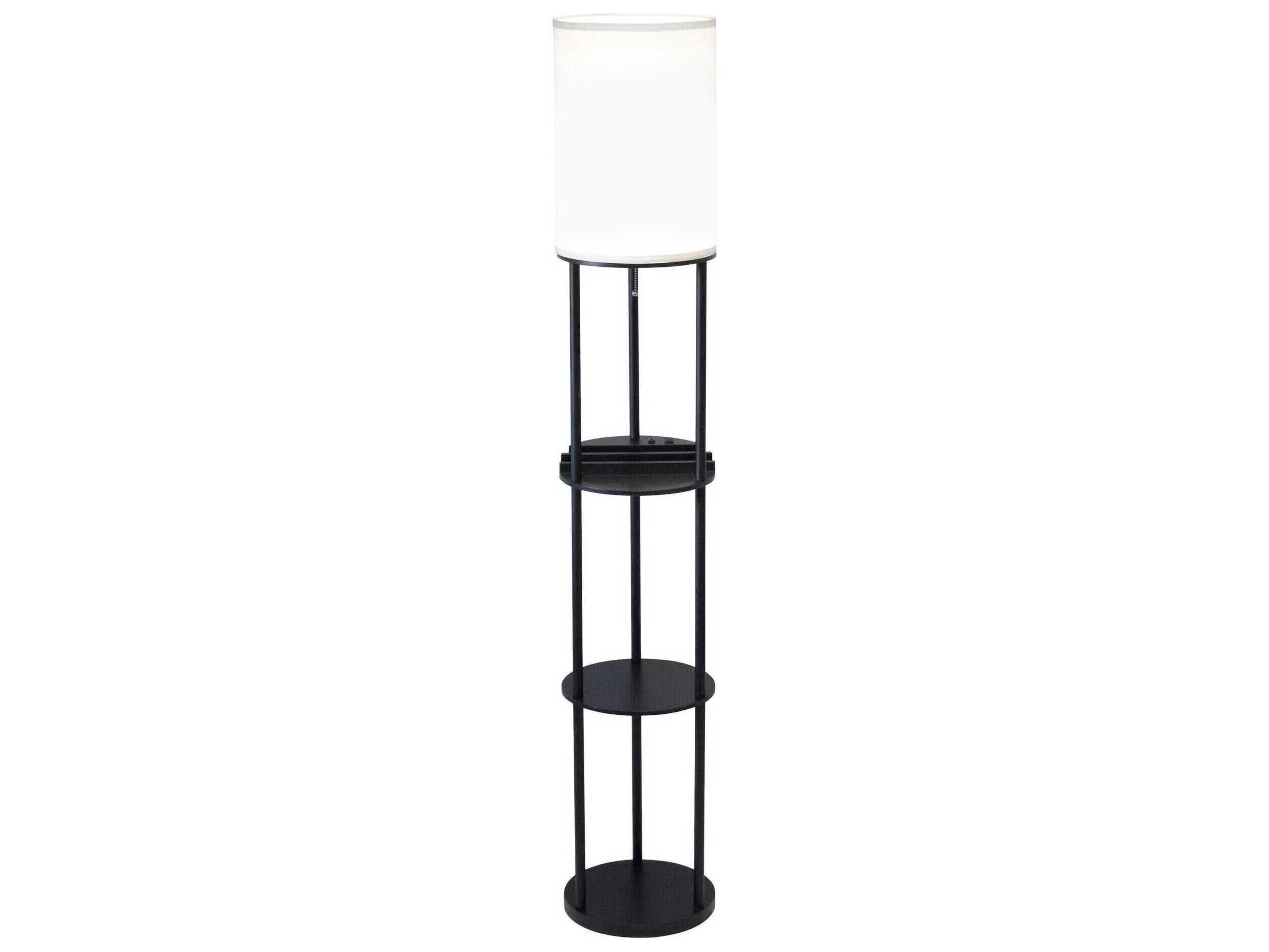 Adesso Charging Station Black White Linen Floor Lamp