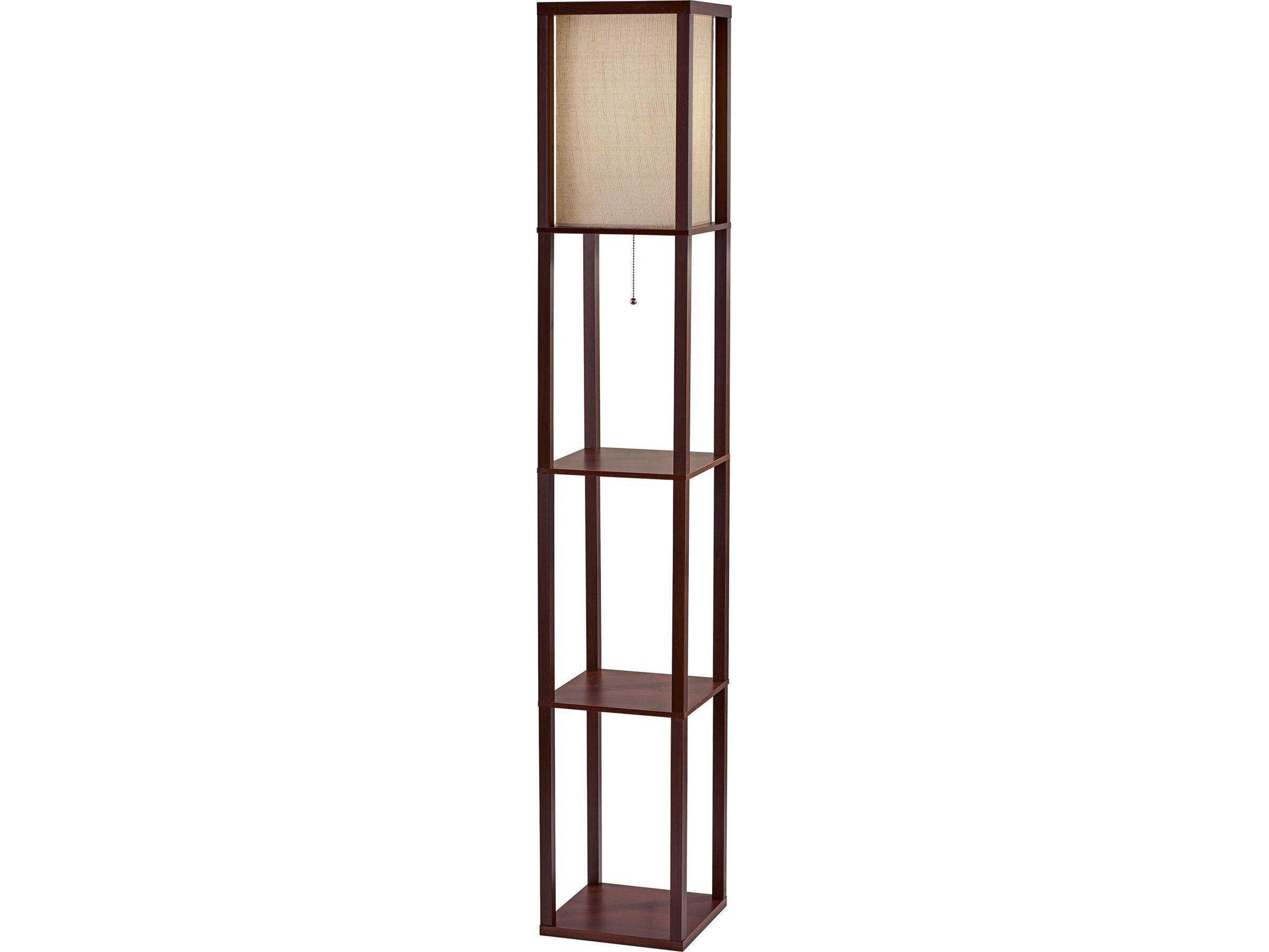 Adesso Wright Walnut Natural Textured Fabric Brown Floor Lamp