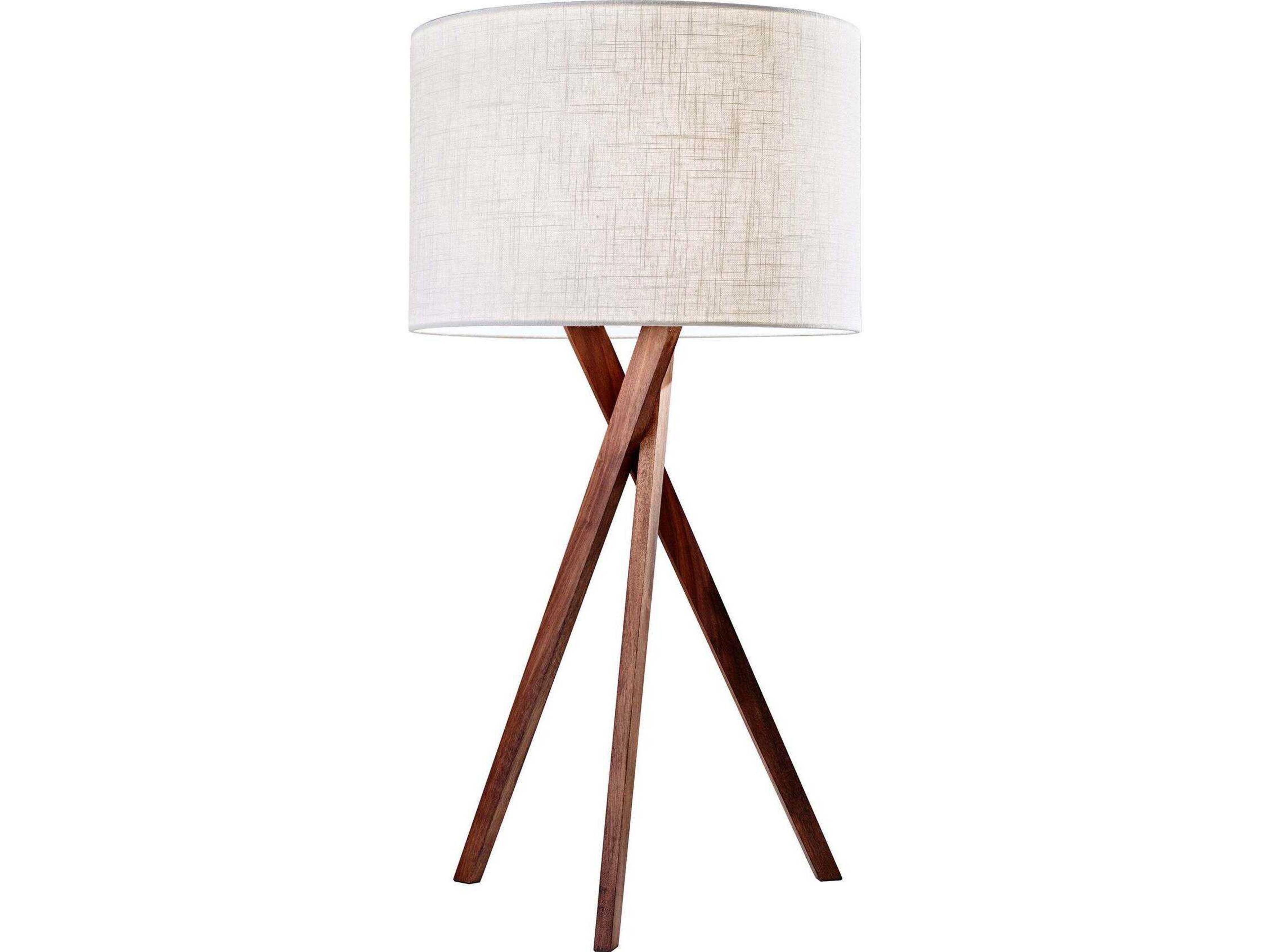 Adesso Brooklyn Walnut White Textured Linen Wood Buffet Lamp