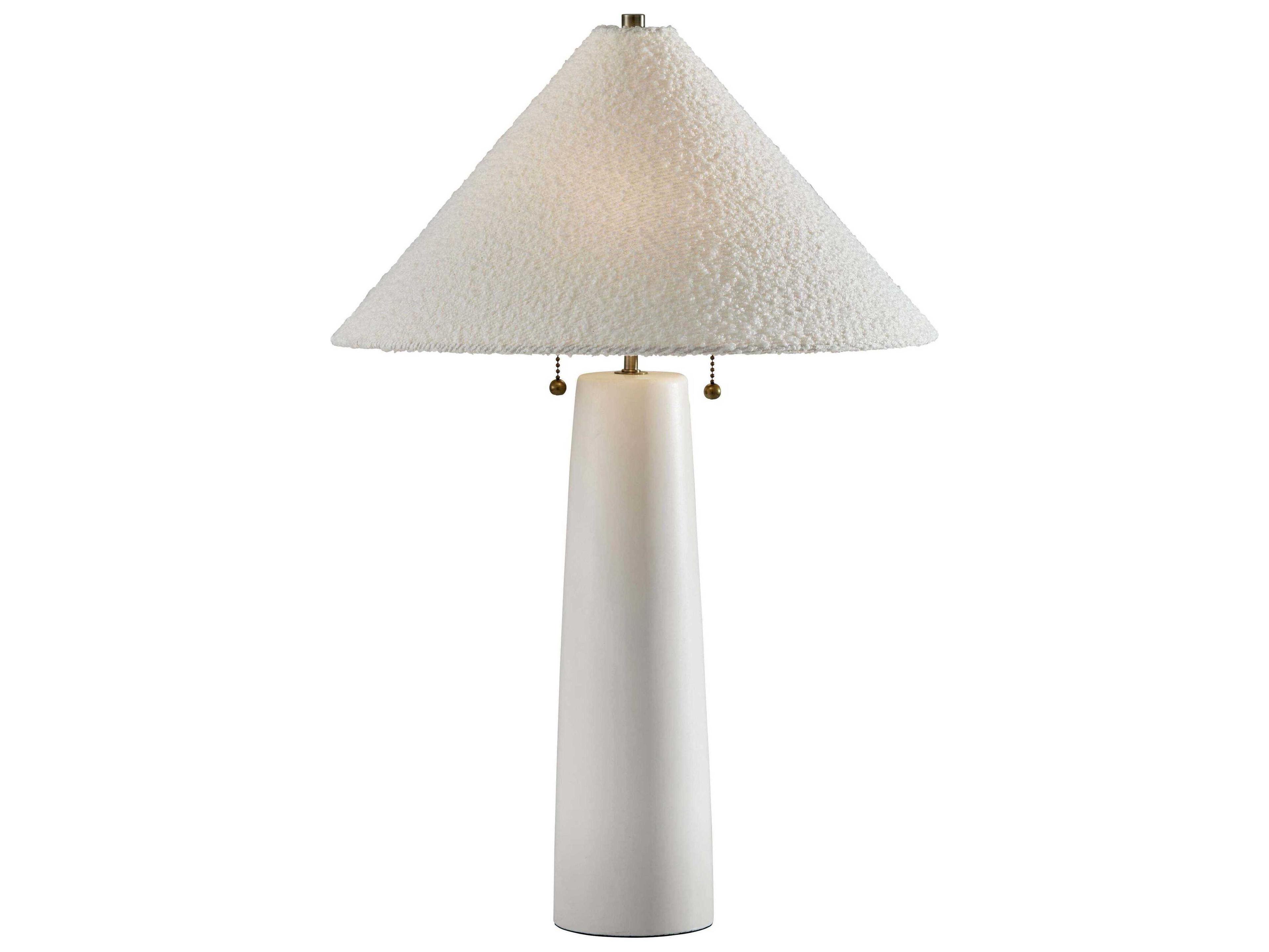 Adesso Waylon White Antique Brass Boucle Fabric Table Lamp