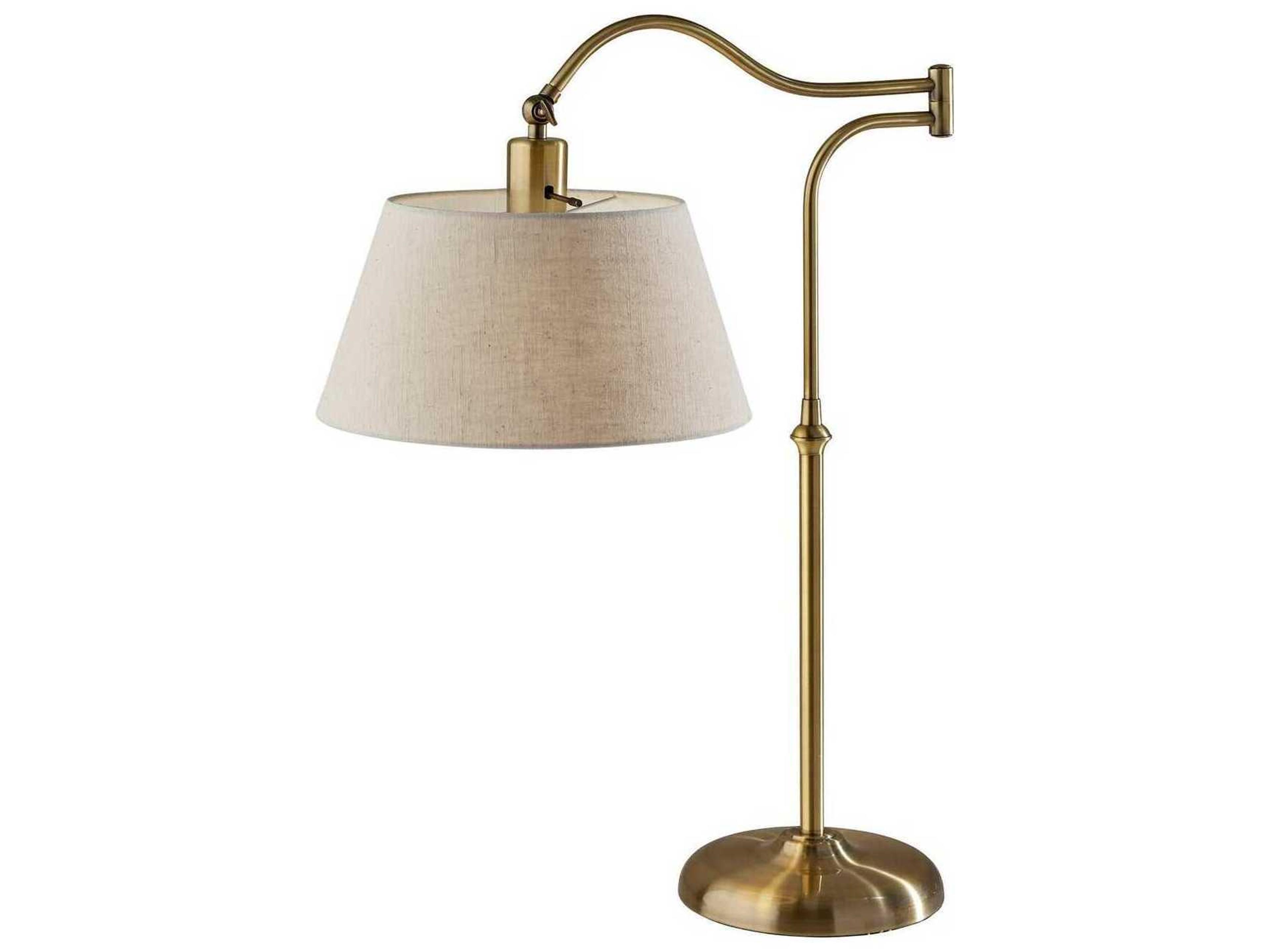 Adesso Rodeo Antique Brass Cream Textured Fabric Buffet Lamp