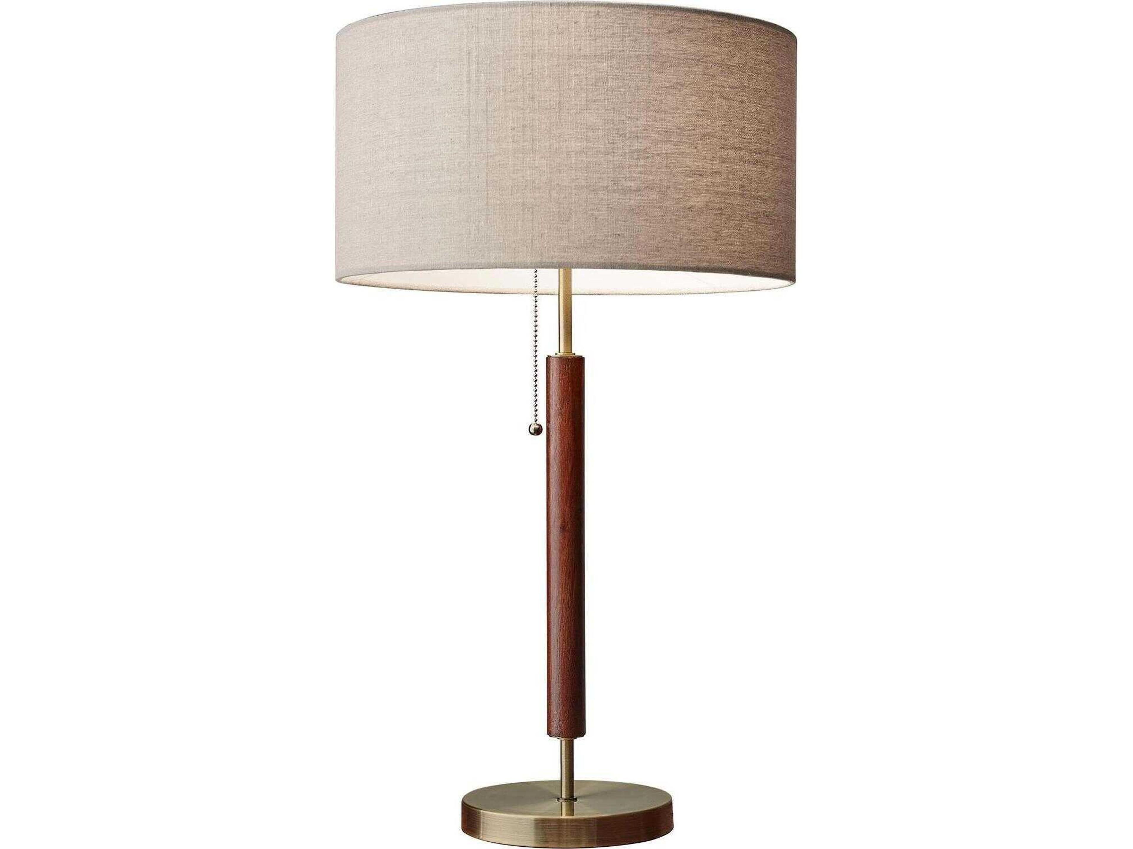Adesso Hamilton Walnut Eucalyptus Antique Brass Natural Linen Buffet Lamp