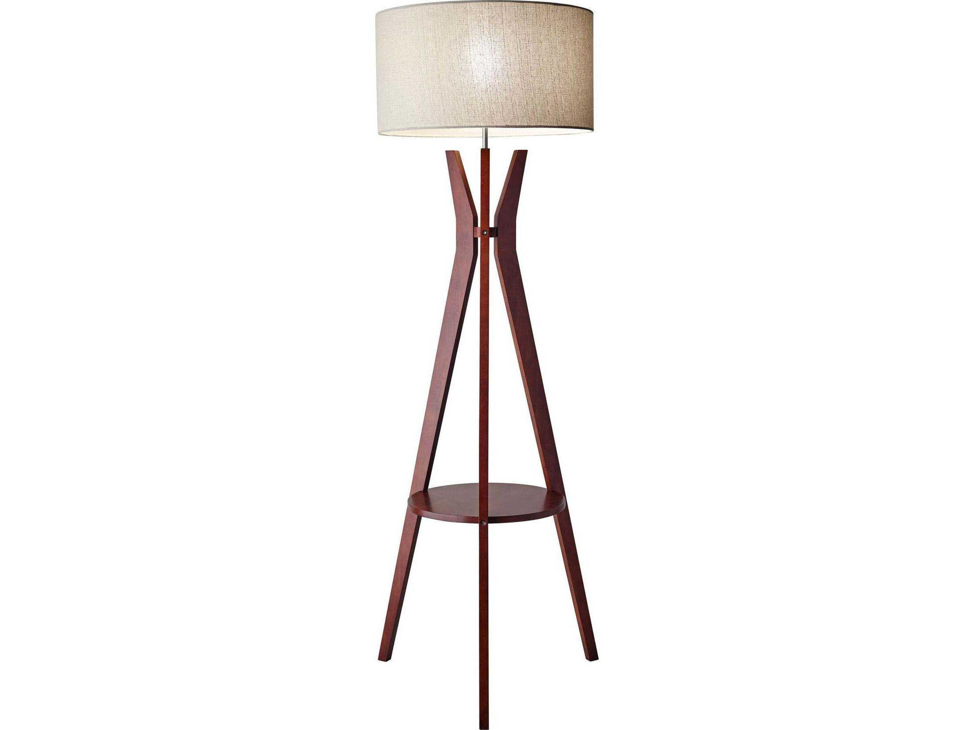 Adesso Bedford Solid Walnut Oatmeal Linen Fabric Wood Floor Lamp