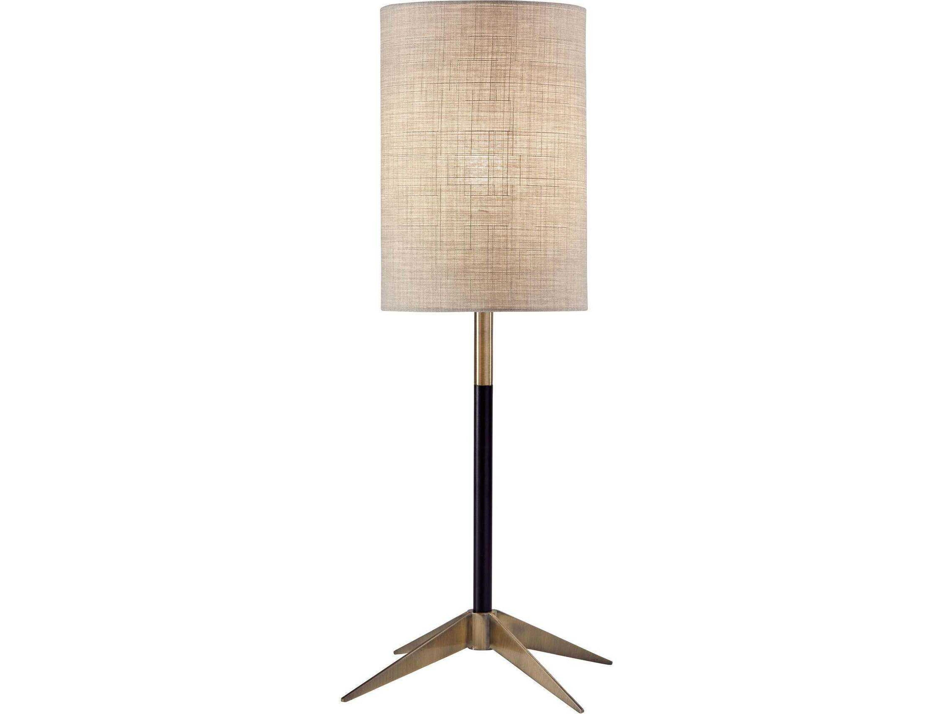 Adesso Davis Matte Black Antique Brass Natural Textured Fabric Buffet Lamp