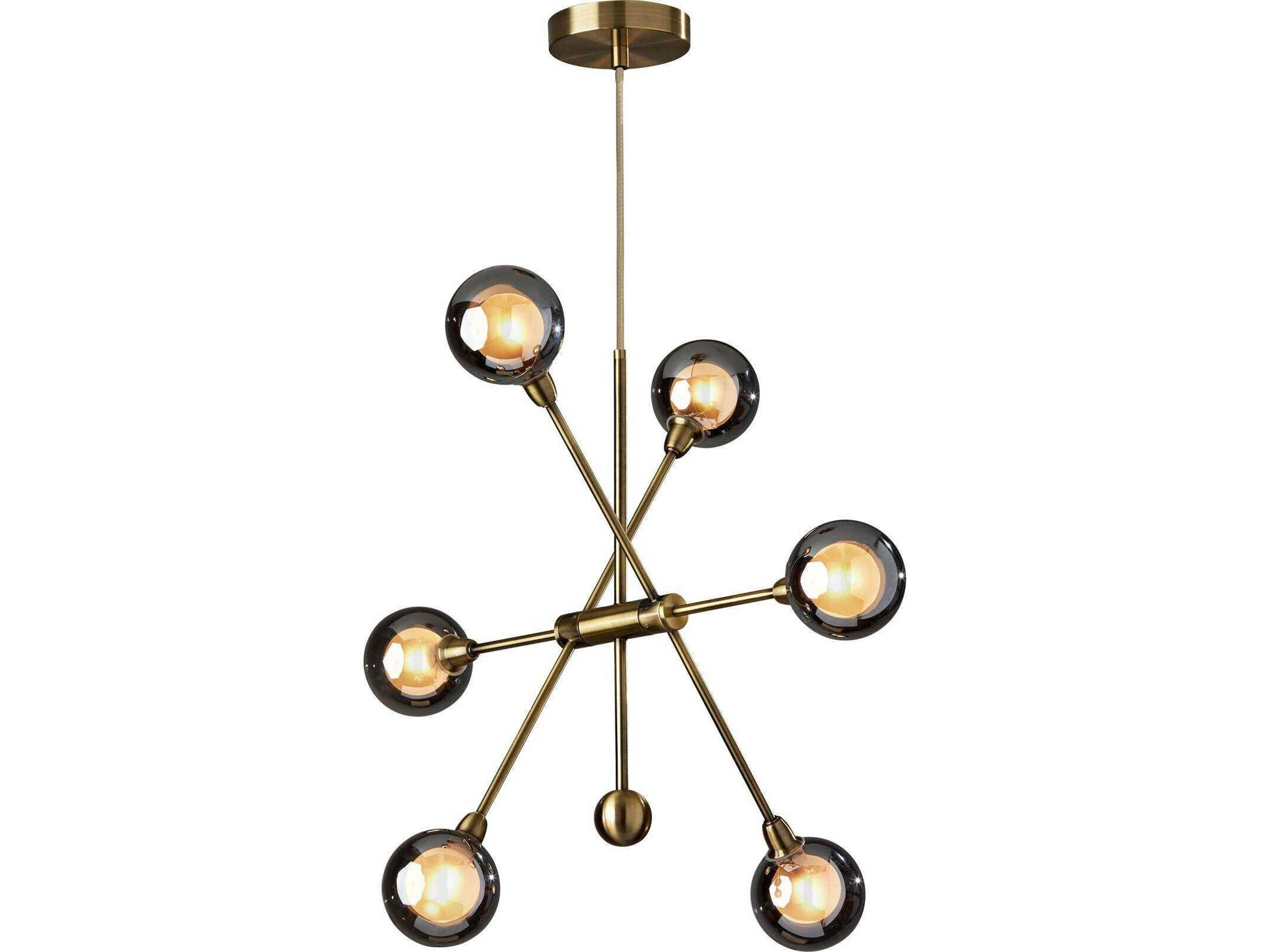Adesso Starling 6-Light Antique Brass Globe Sputnik Chandelier
