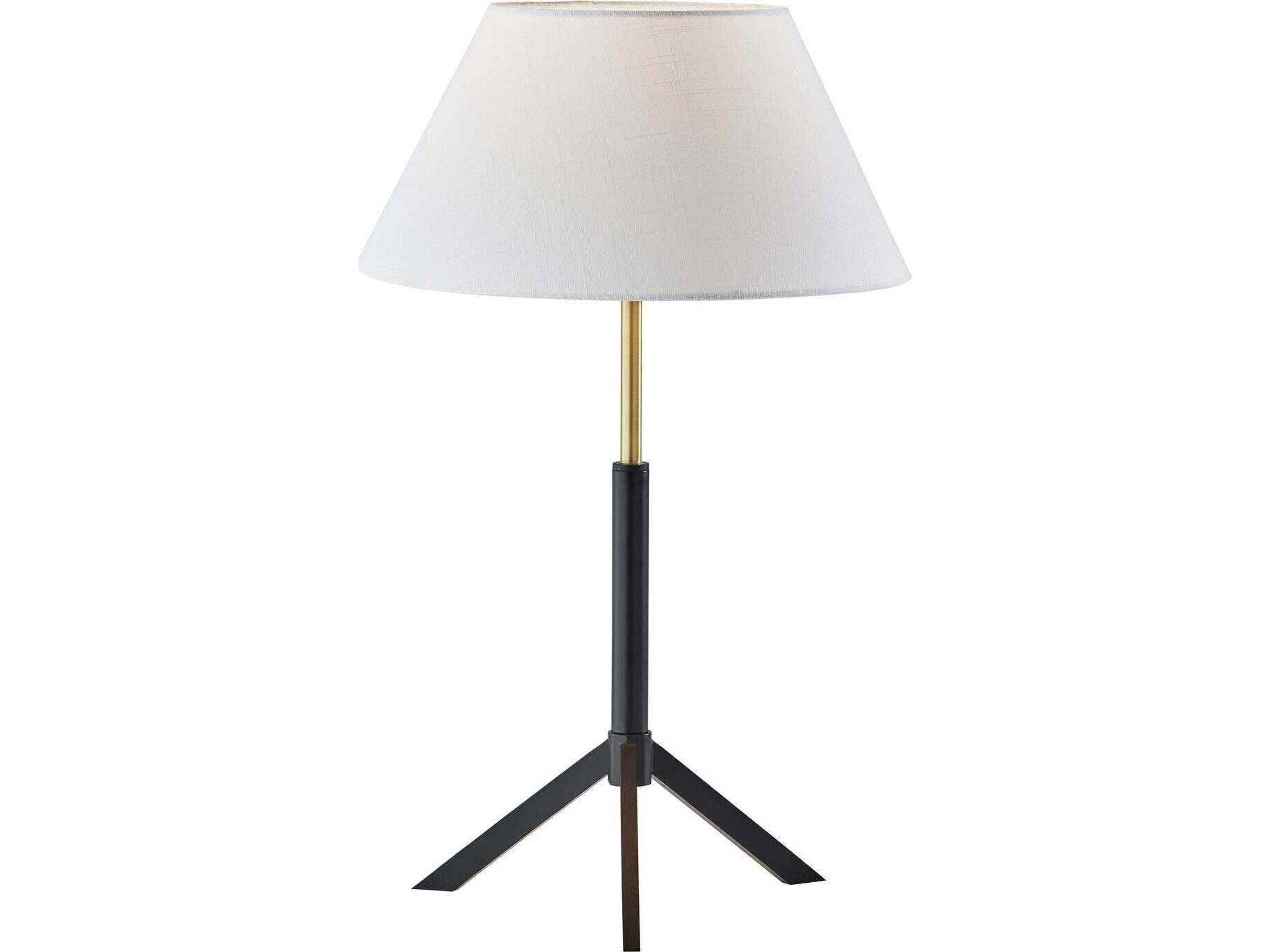 Adesso Harvey Black Brass White Linen Table Lamp