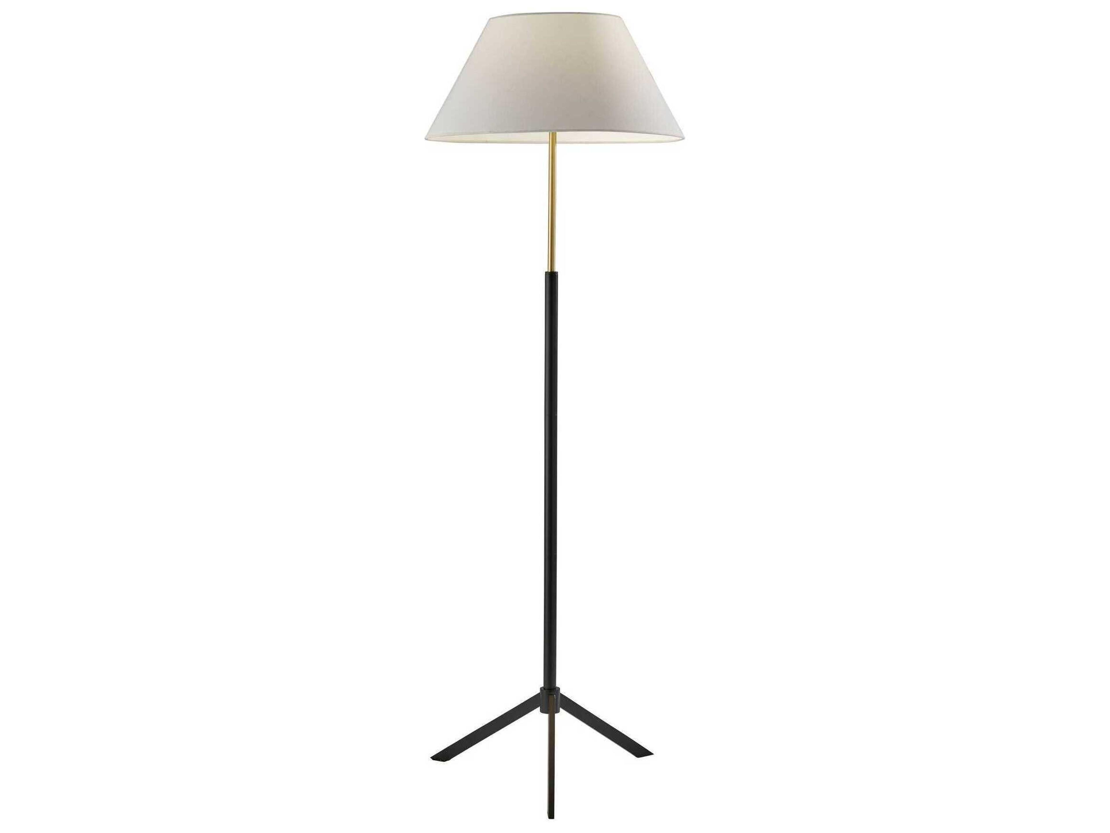 Adesso Harvey Black Brass White Linen Floor Lamp