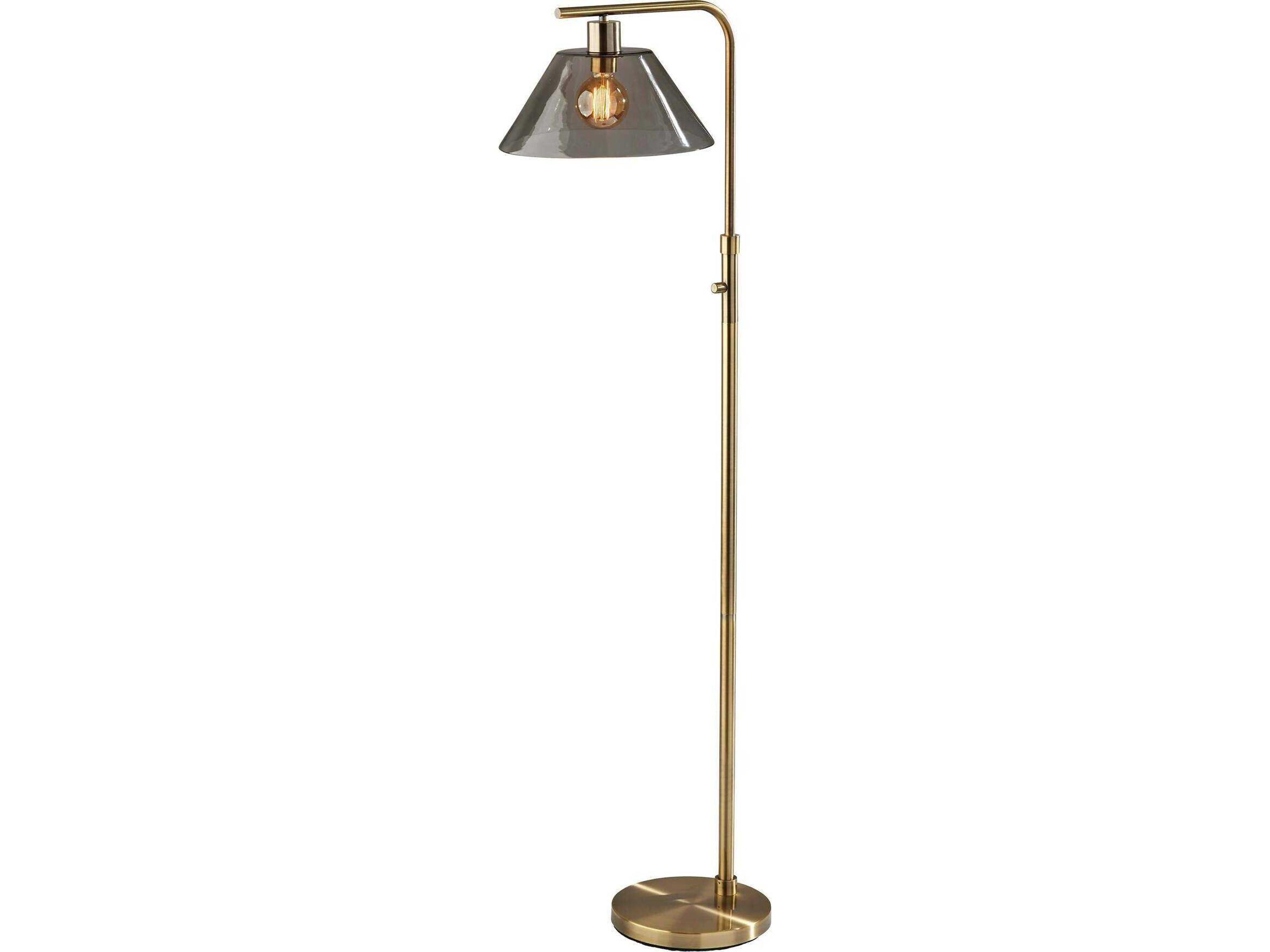 Adesso Zoe Antique Brass Smoked Glass Floor Lamp