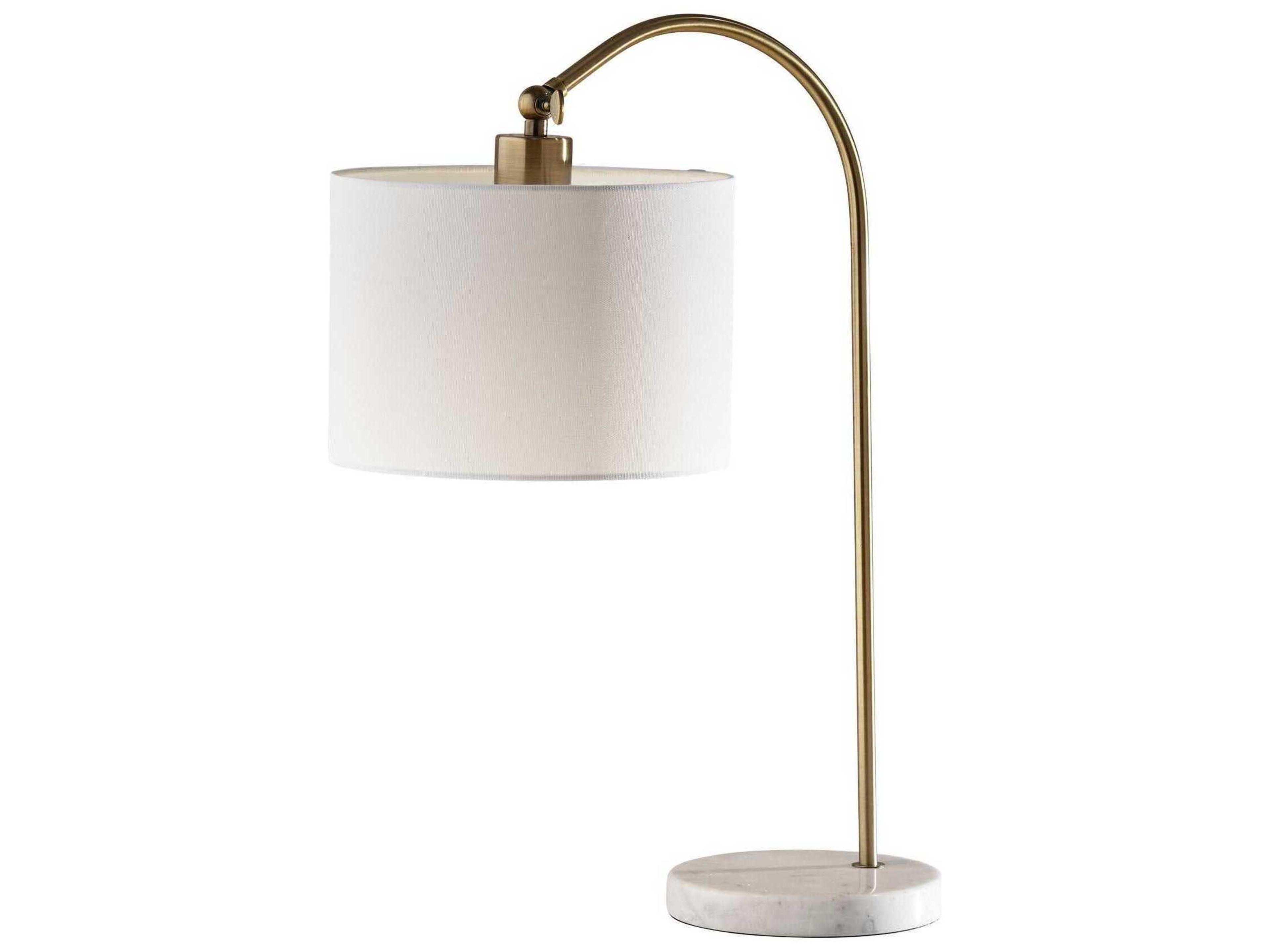 Adesso Meredith Antique Brass White Linen Table Lamp