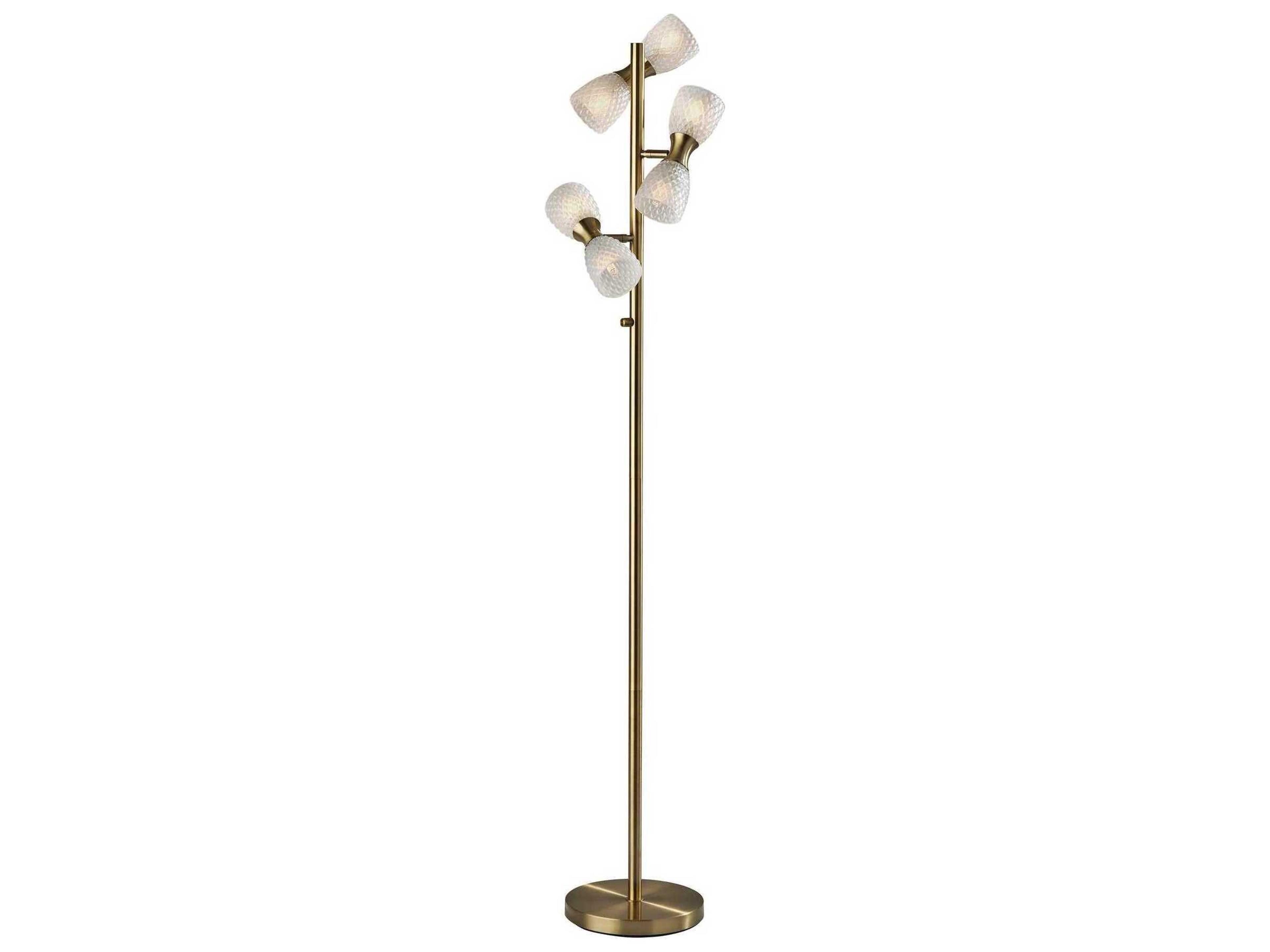 Adesso Nina Antique Brass Textured Milk Glass Floor Lamp
