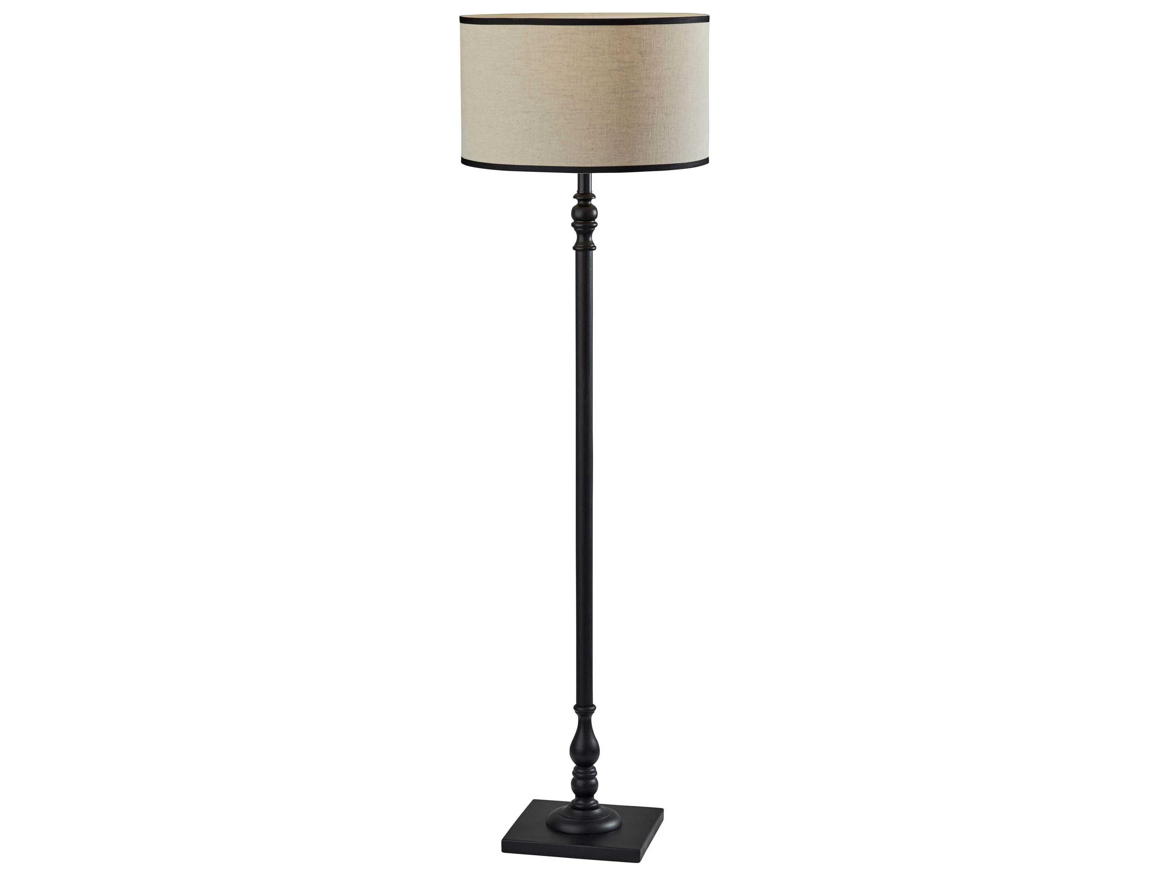 Adesso Zeek Black Cream Textured Fabric With Trim Traditional Floor Lamp