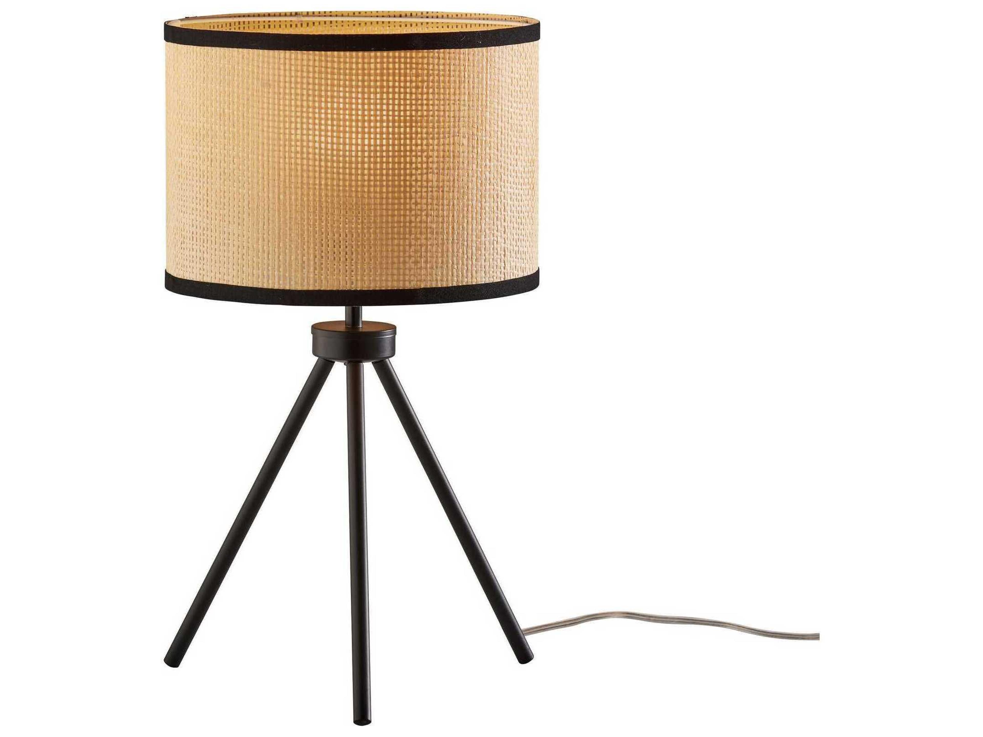 Adesso Raven Black Natural Woven Paper With Trim Table Lamp