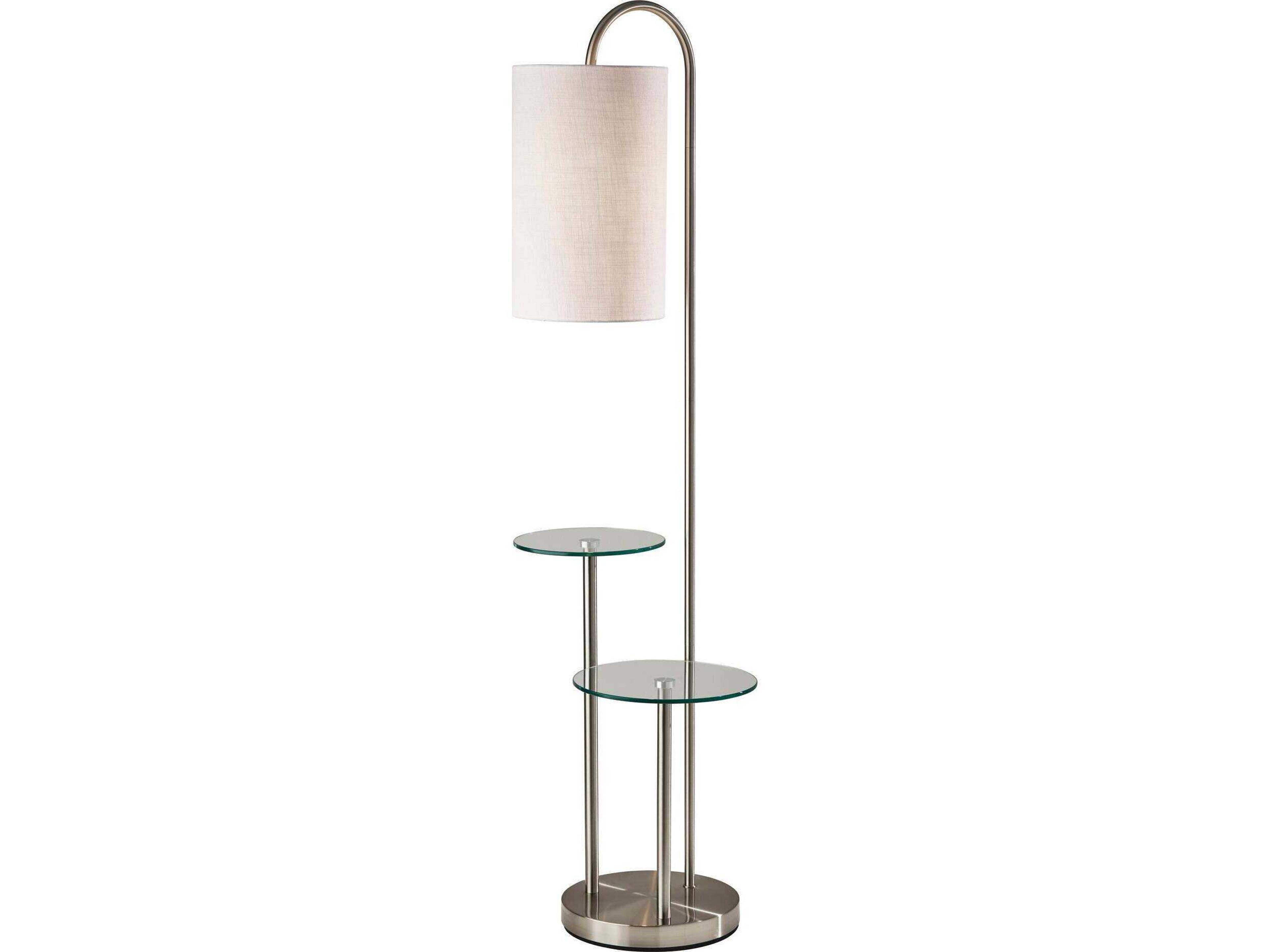 Adesso Leonard Brushed Steel Textured White Fabric Floor Lamp