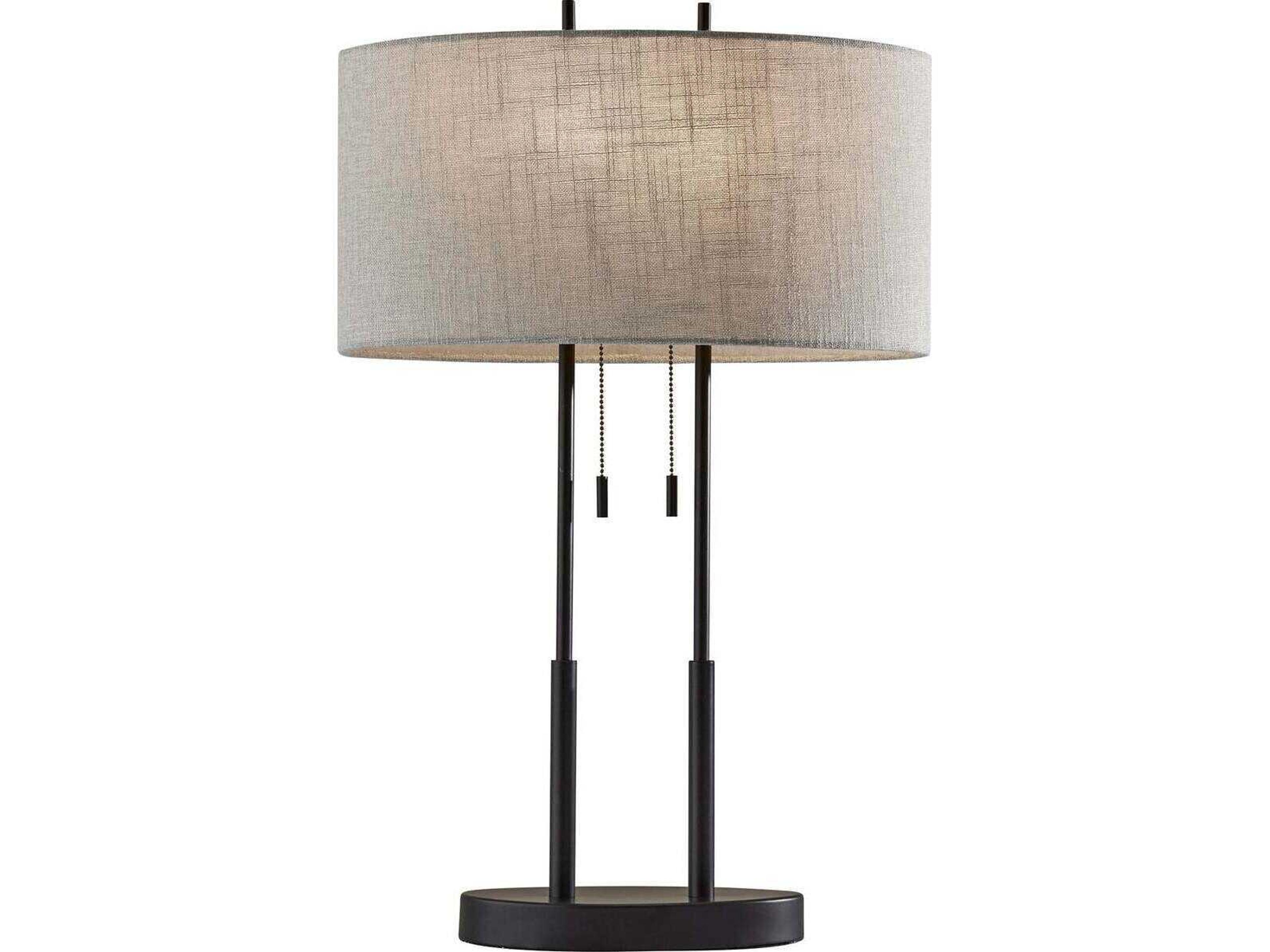 Adesso Duet Antique Bronze Taupe Textured Fabric Buffet Lamp