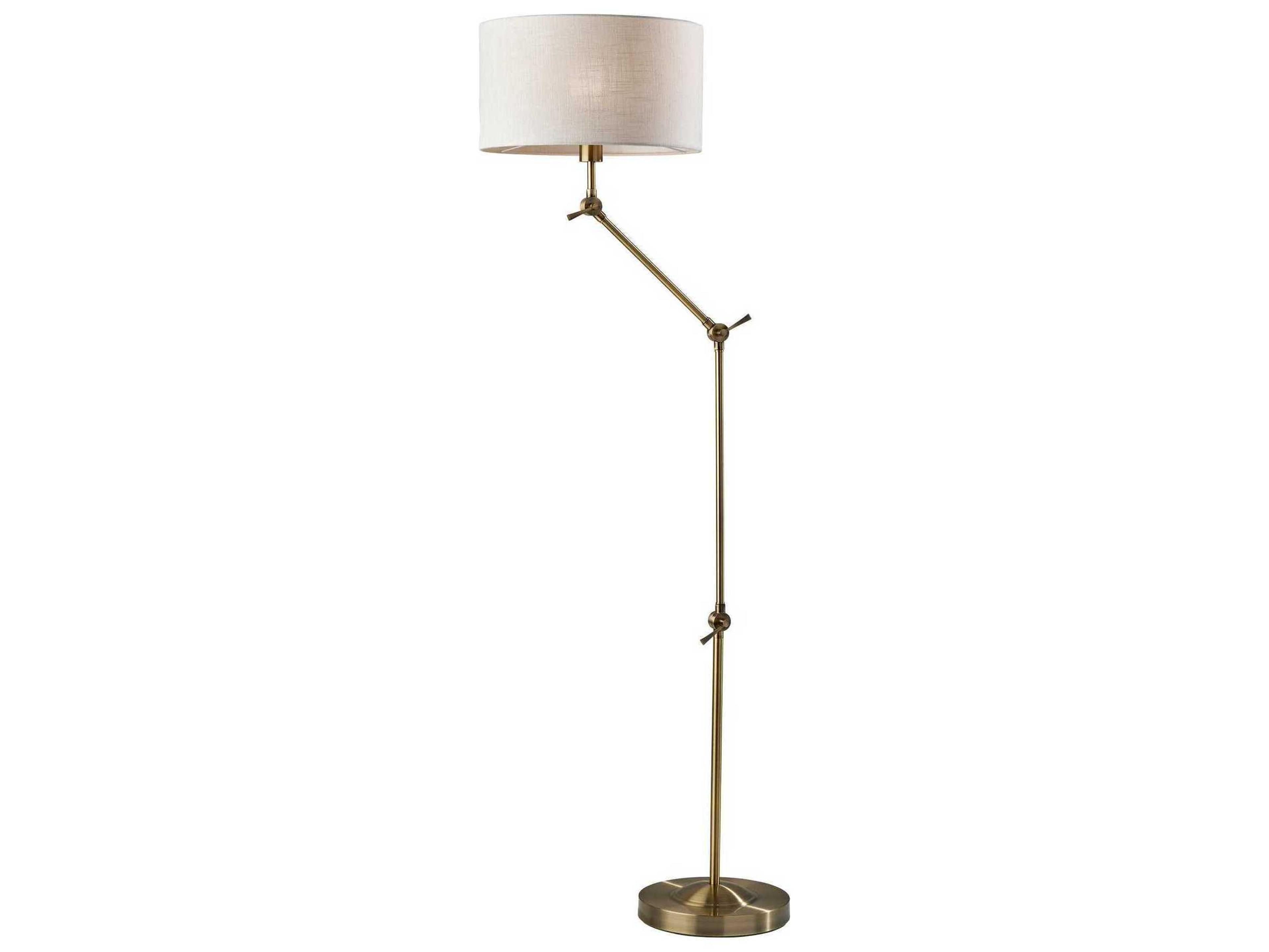 Adesso Willard Antique Brass Cream Textured Fabric Floor Lamp