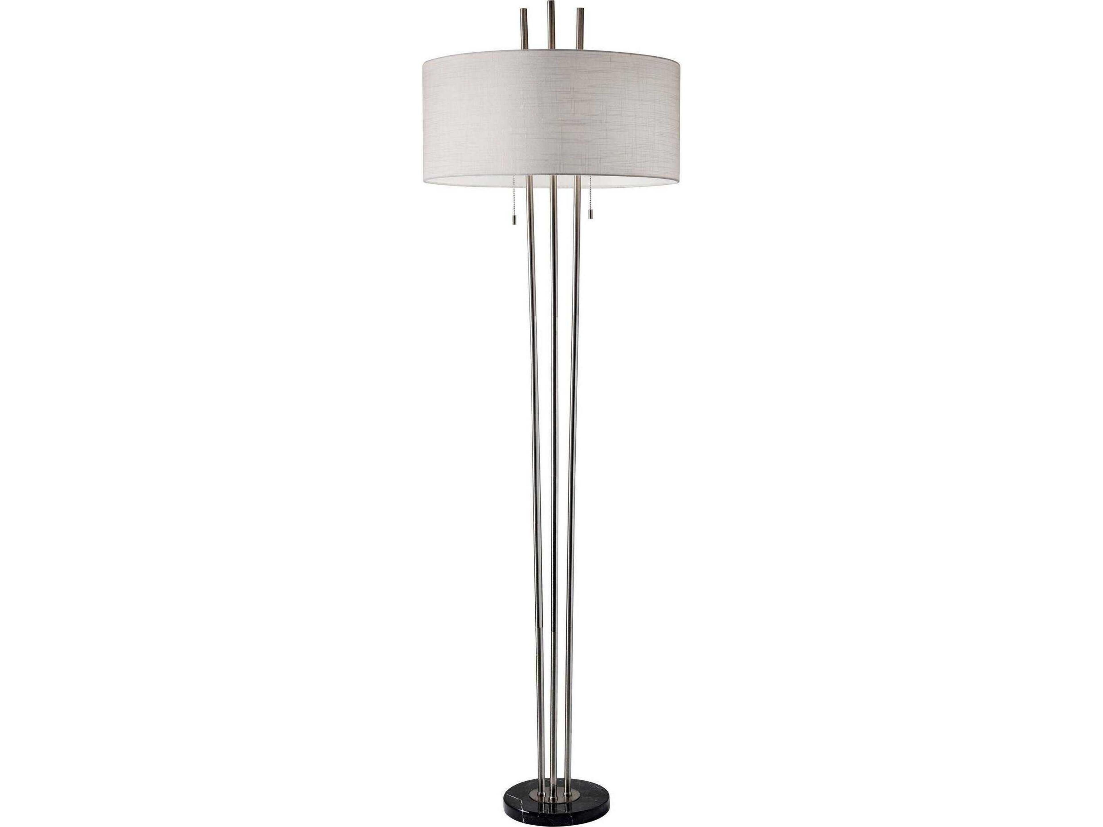 Adesso Anderson Brushed Steel Textured White Linen Floor Lamp