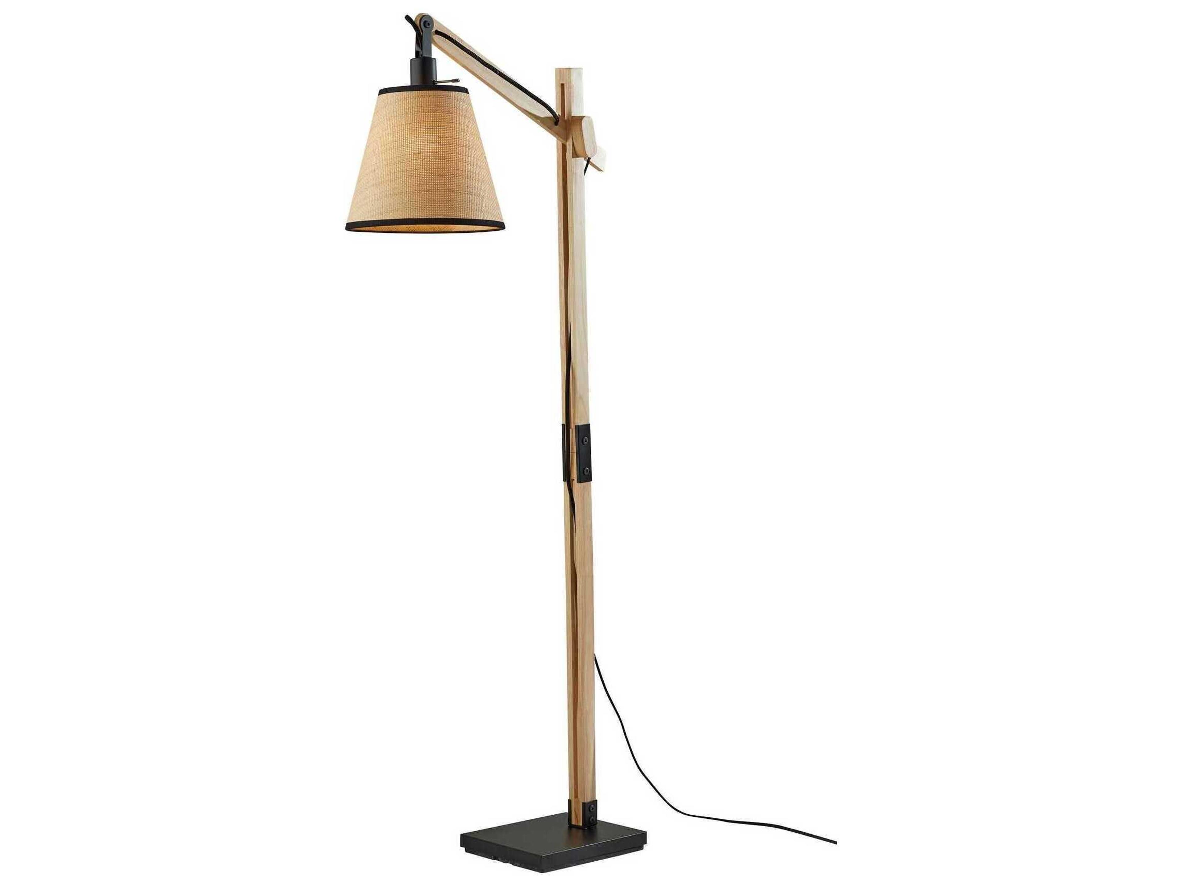 Adesso Walden Black Natural Woven Paper With Trim Brown Floor Lamp