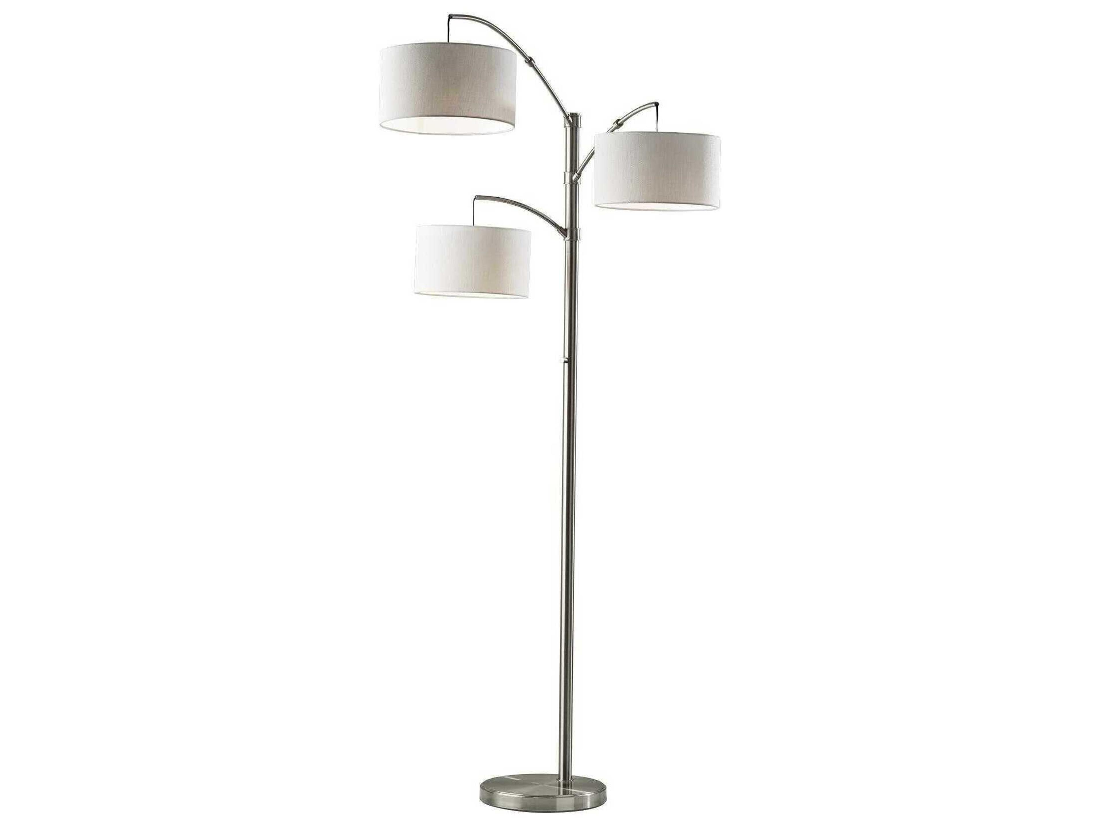 Adesso Cabo Brushed Steel Textured White Fabric Floor Lamp