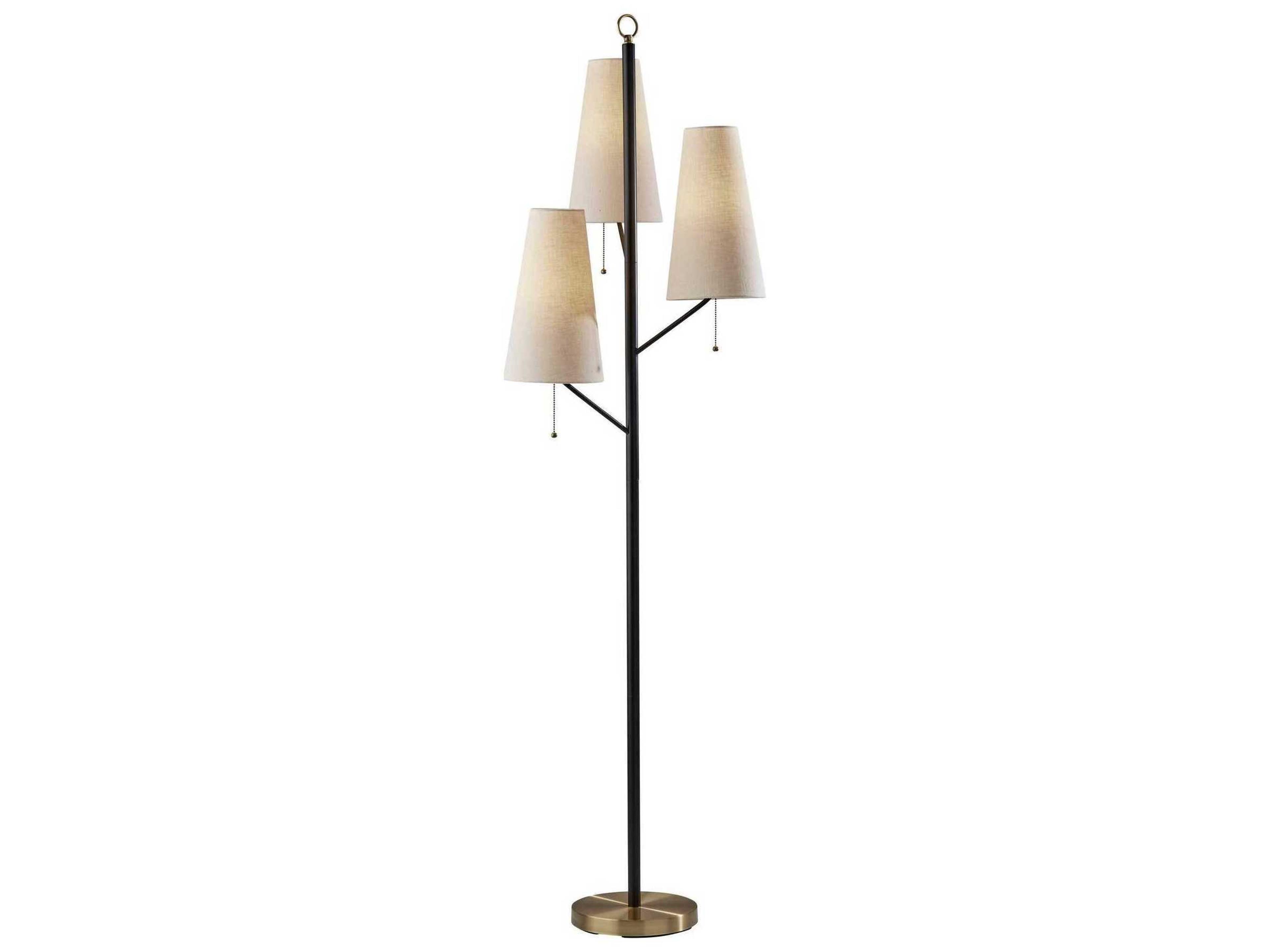 Adesso Daniel Black Antique Brass Cream Textured Fabric Floor Lamp