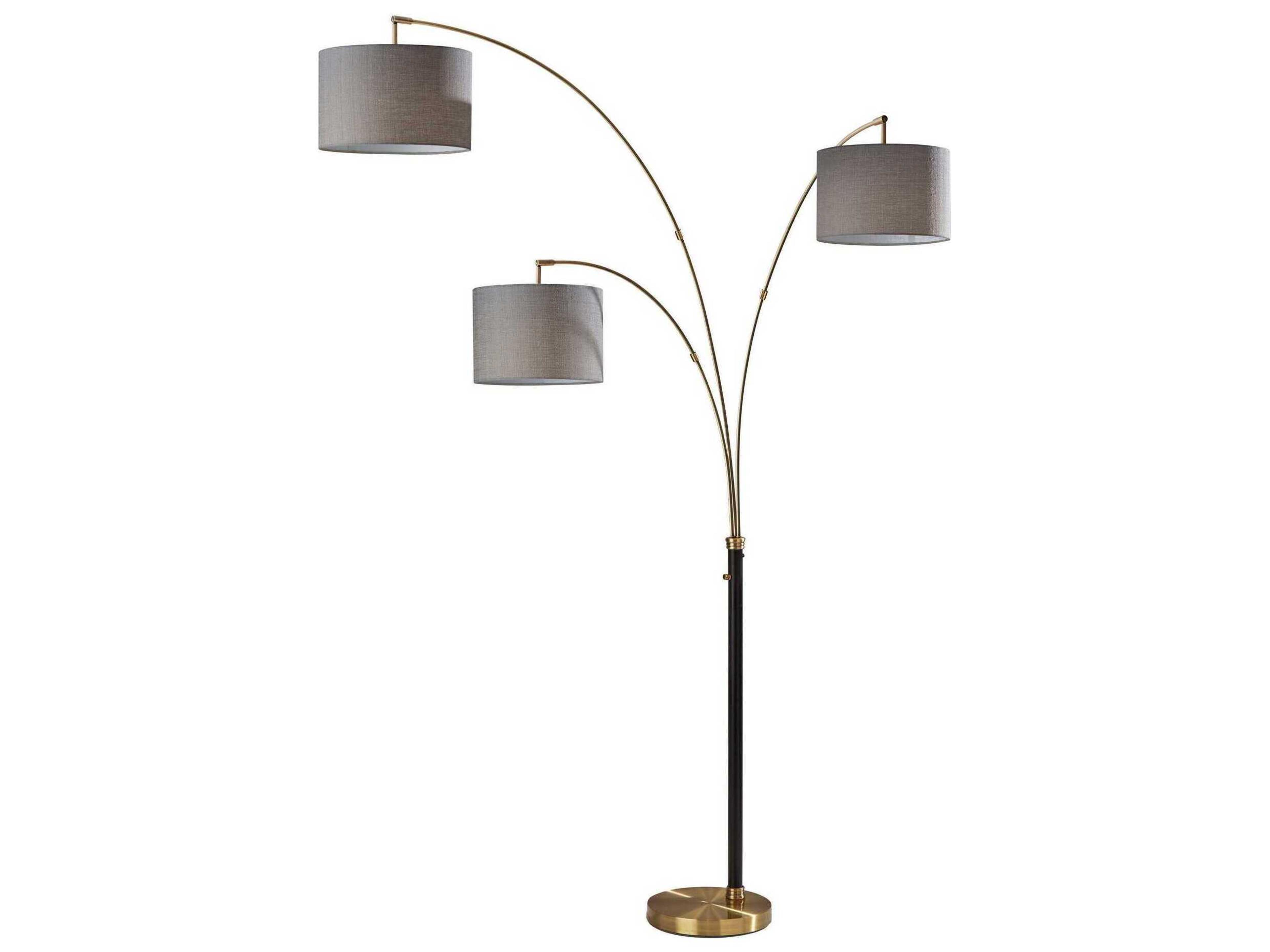 Adesso Bergen Black Antique Brass Grey Textured Fabric Floor Lamp