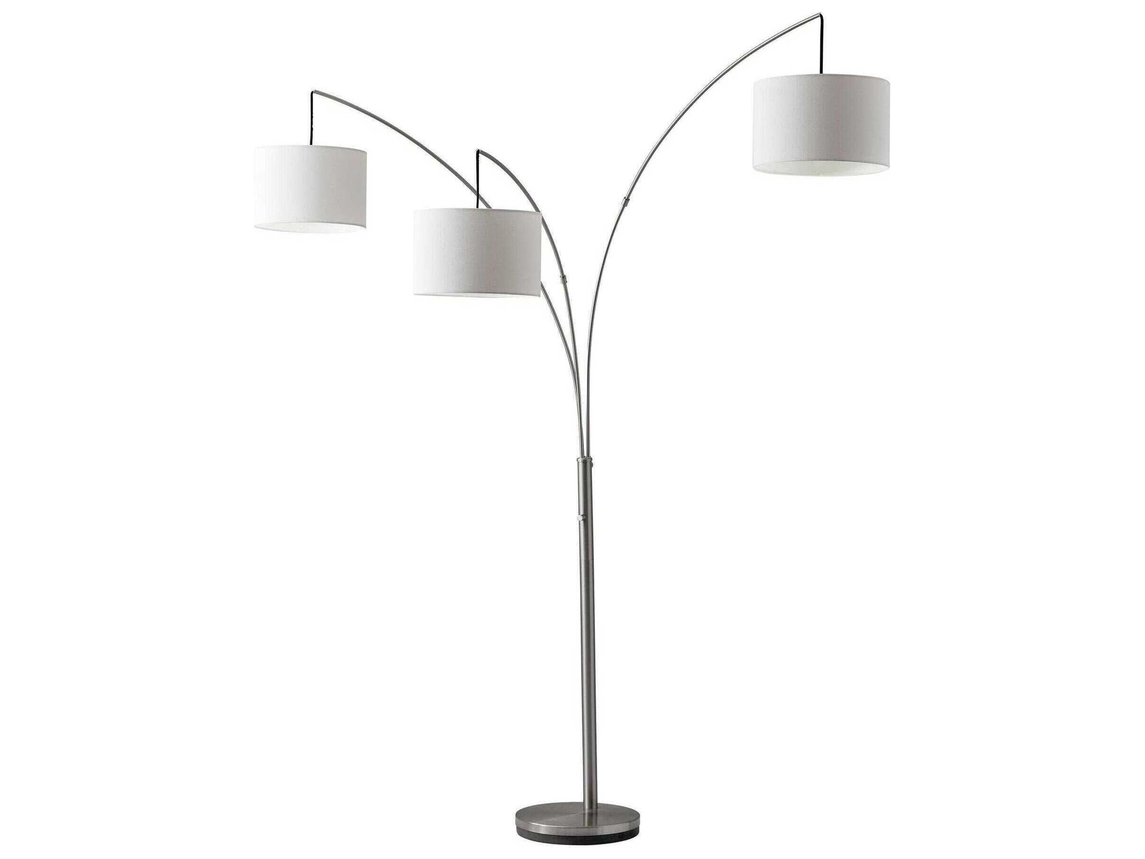 Adesso Trinity Brushed Steel White Linen Floor Lamp
