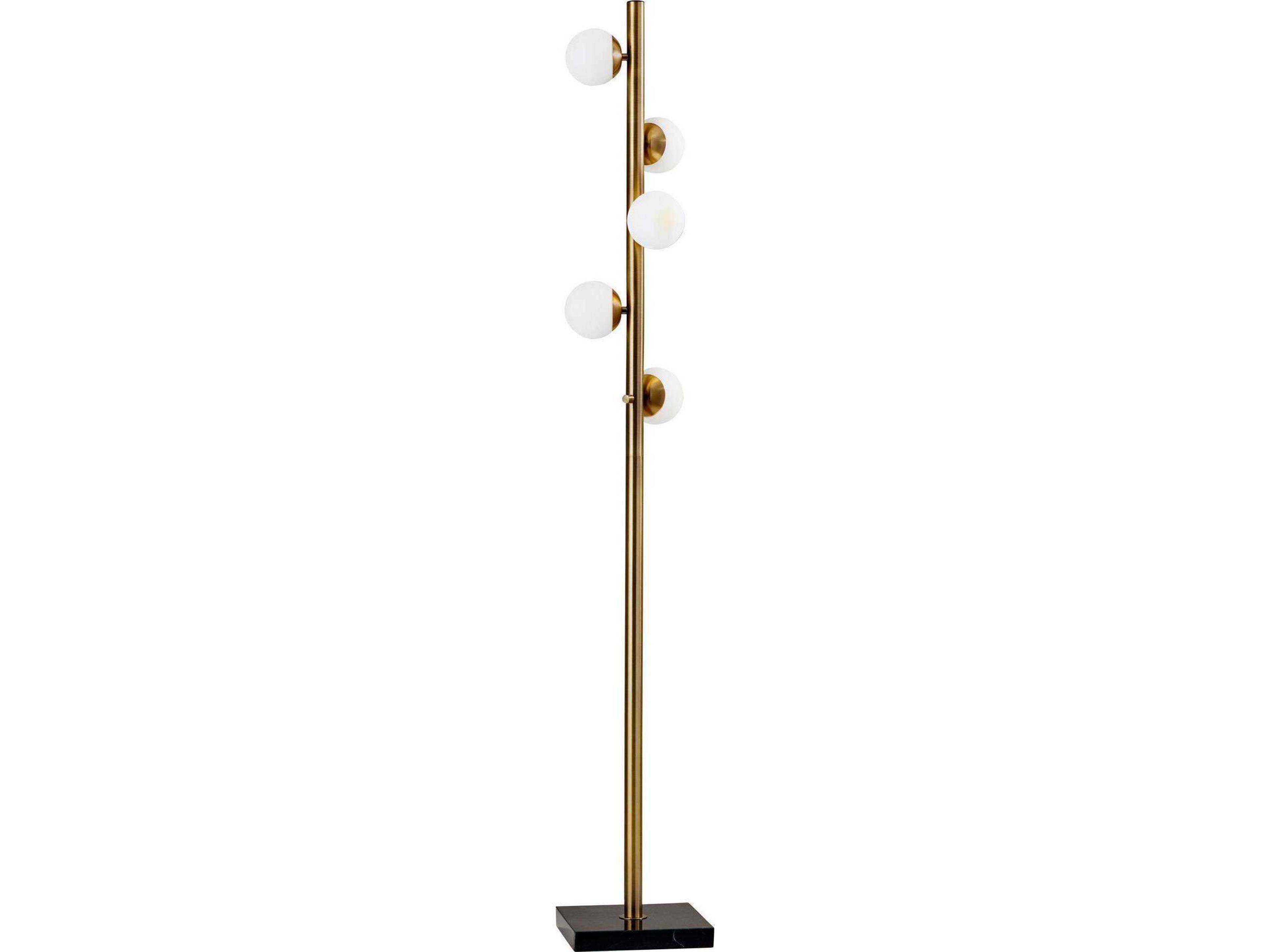 Adesso Doppler Antique Brass White Opal Glass Floor Lamp