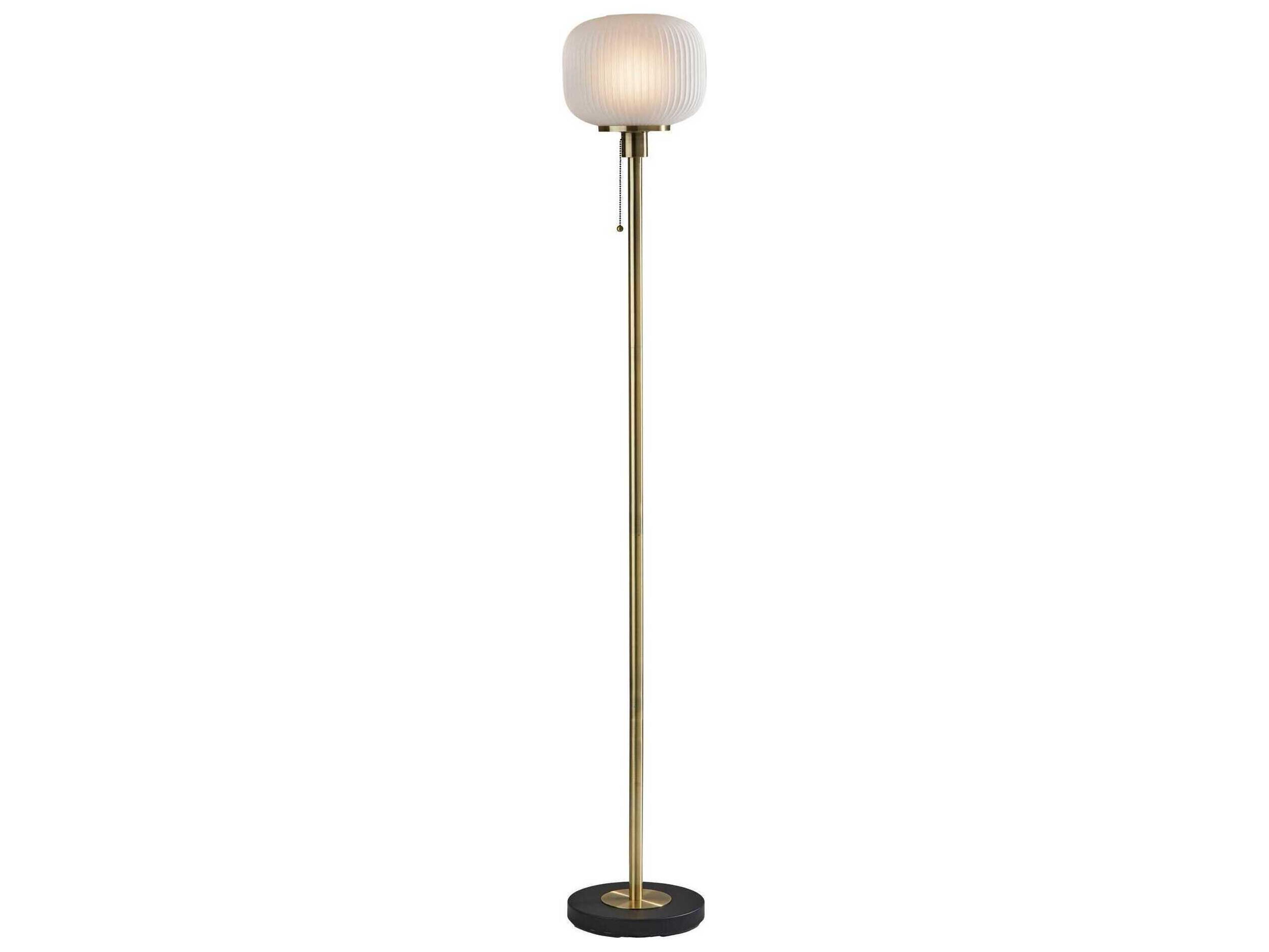 Adesso Hazel Antique Brass Frosted Ribbed Glass Floor Lamp