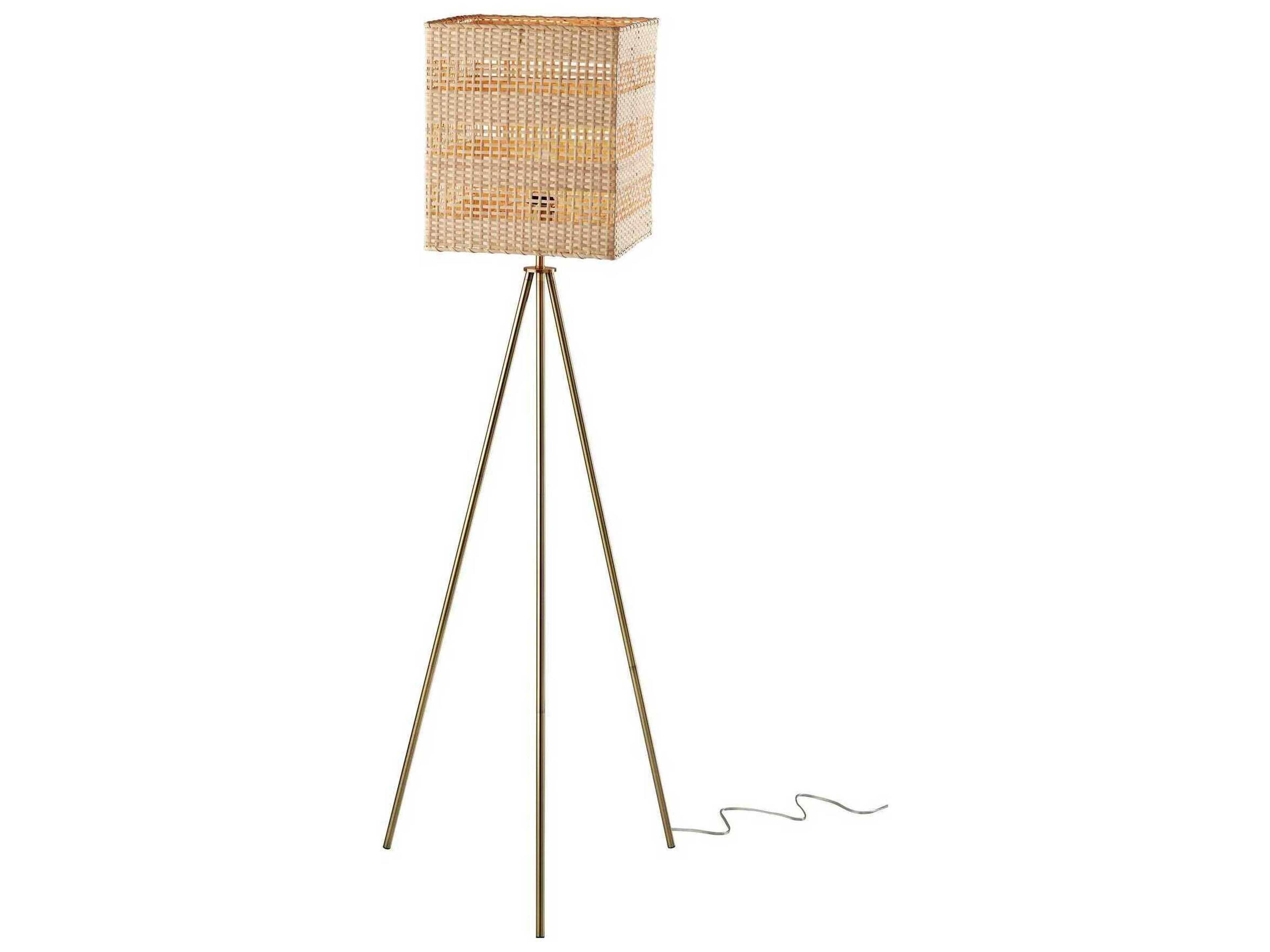 Adesso Bondi Antique Brass Light Rattan Floor Lamp