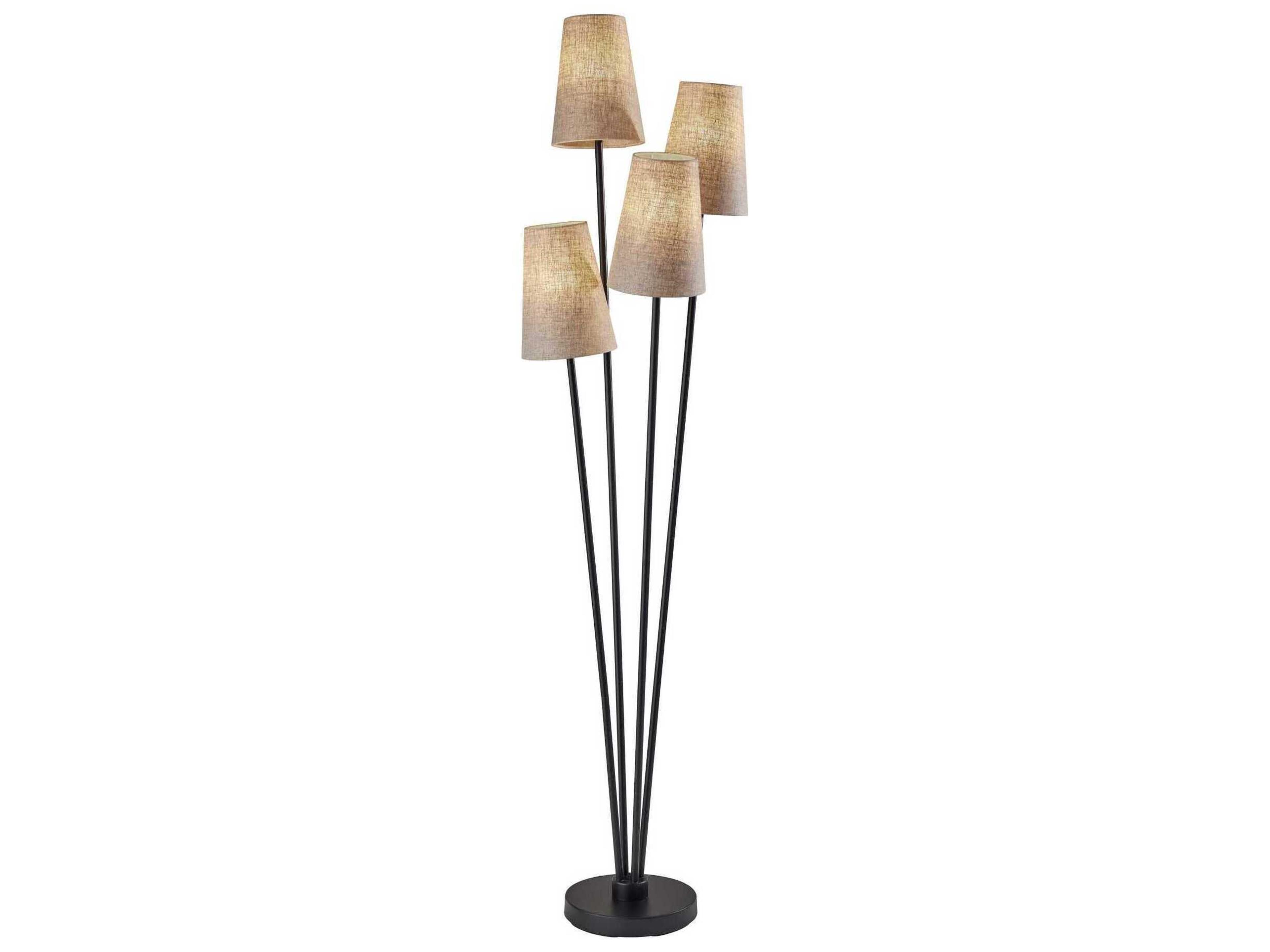 Adesso Wentworth Black Light Brown Textured Fabric Shades Floor Lamp