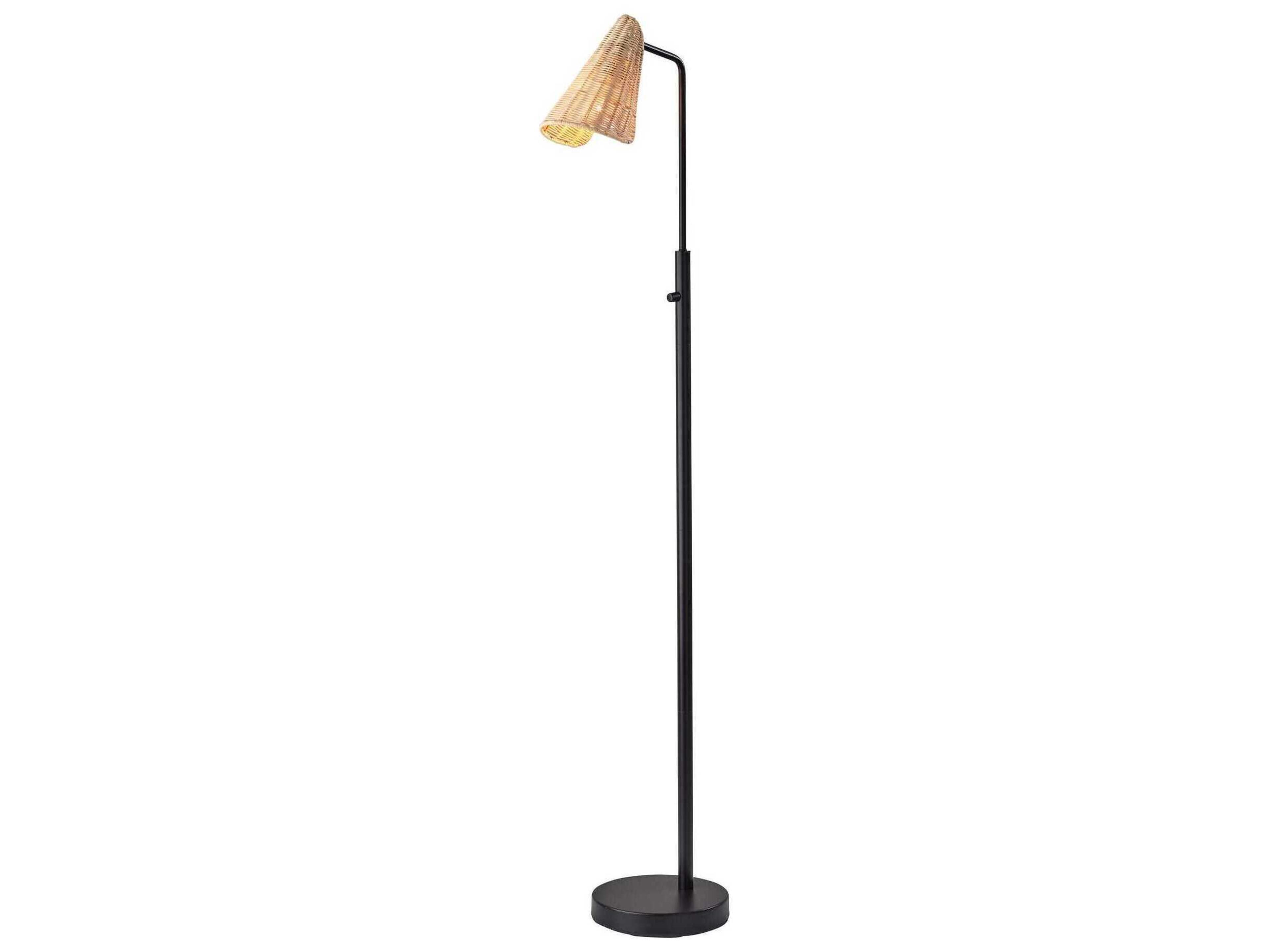Adesso Cove Black Natural Rattan Floor Lamp