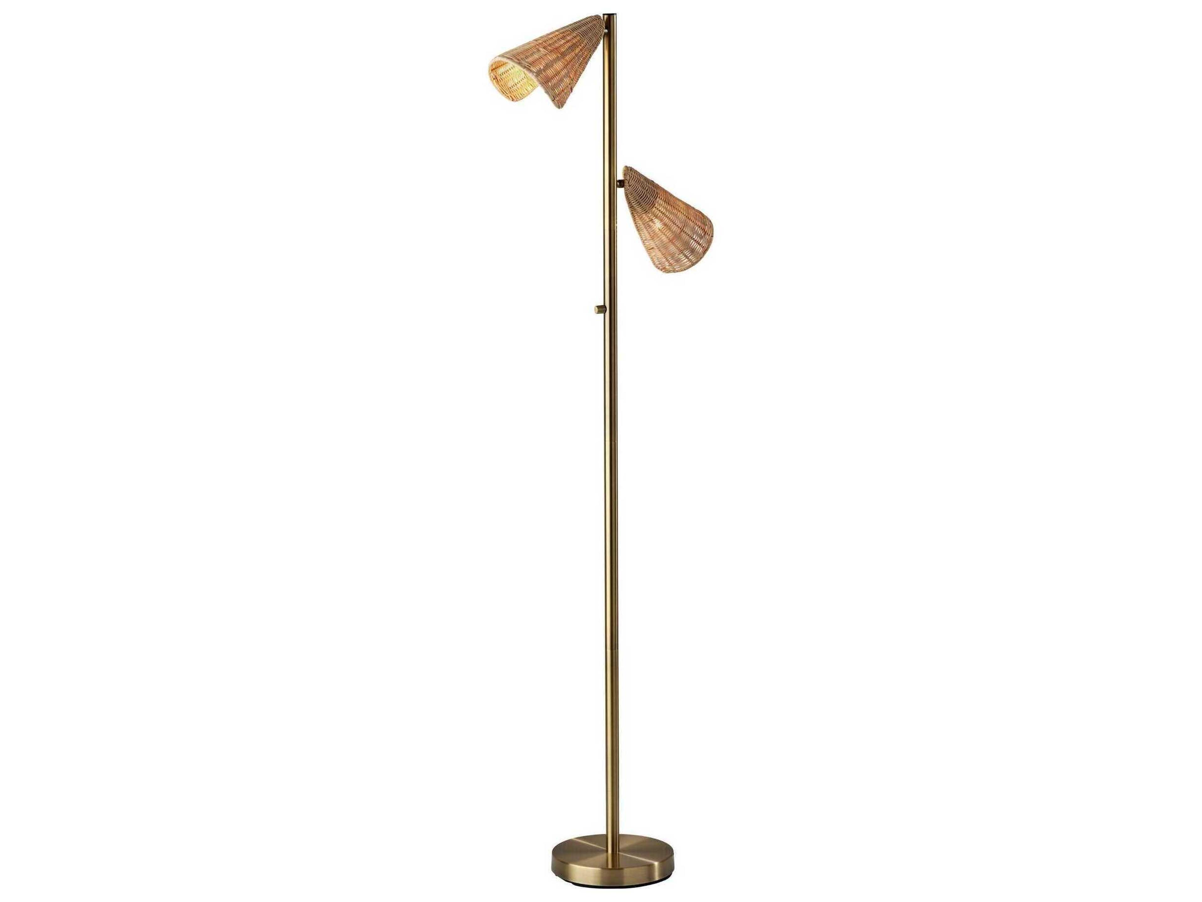 Adesso Cove Antique Brass Natural Rattan Floor Lamp