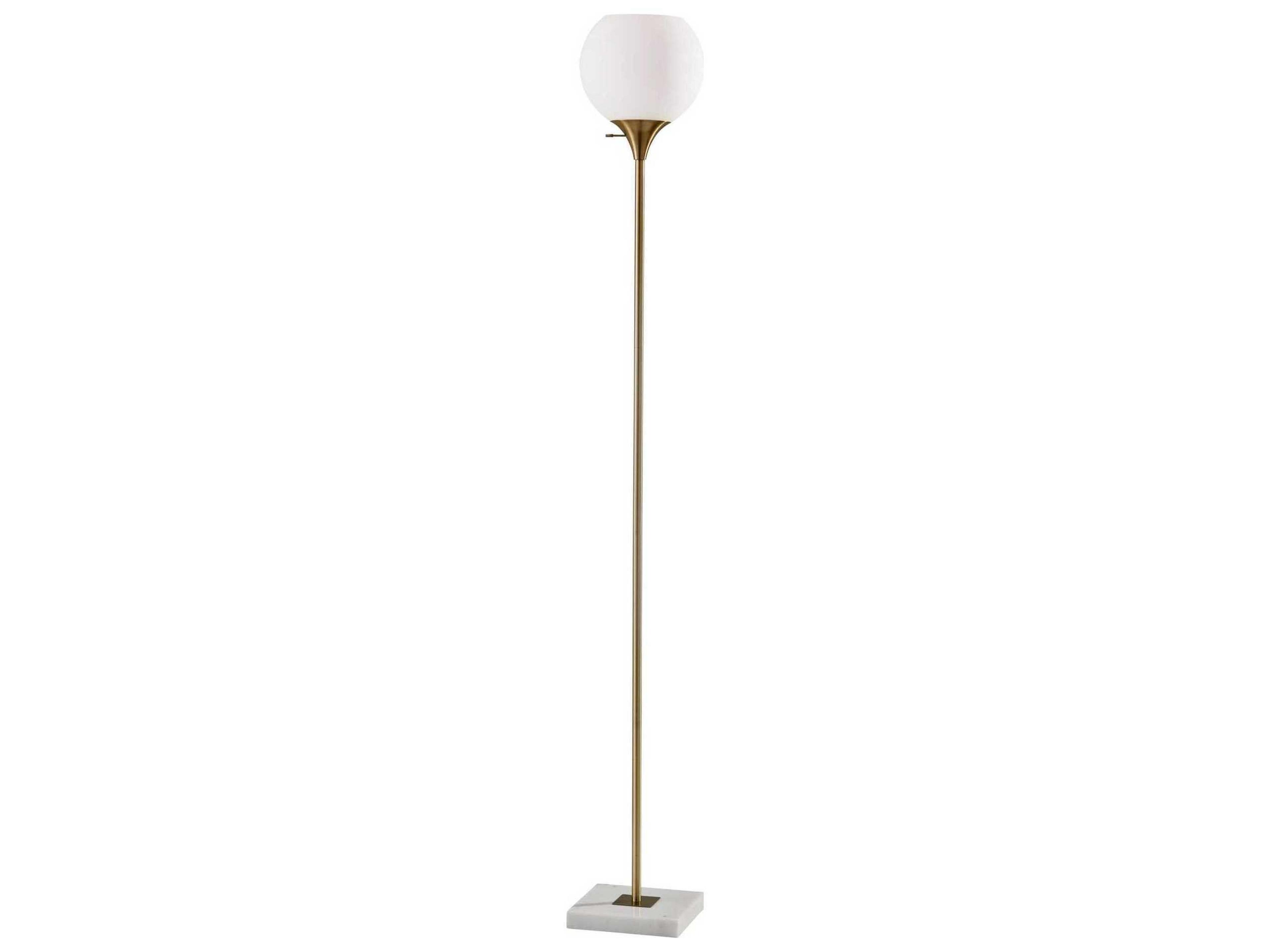 Adesso Fiona Antique Brass White Opal Glass Floor Lamp