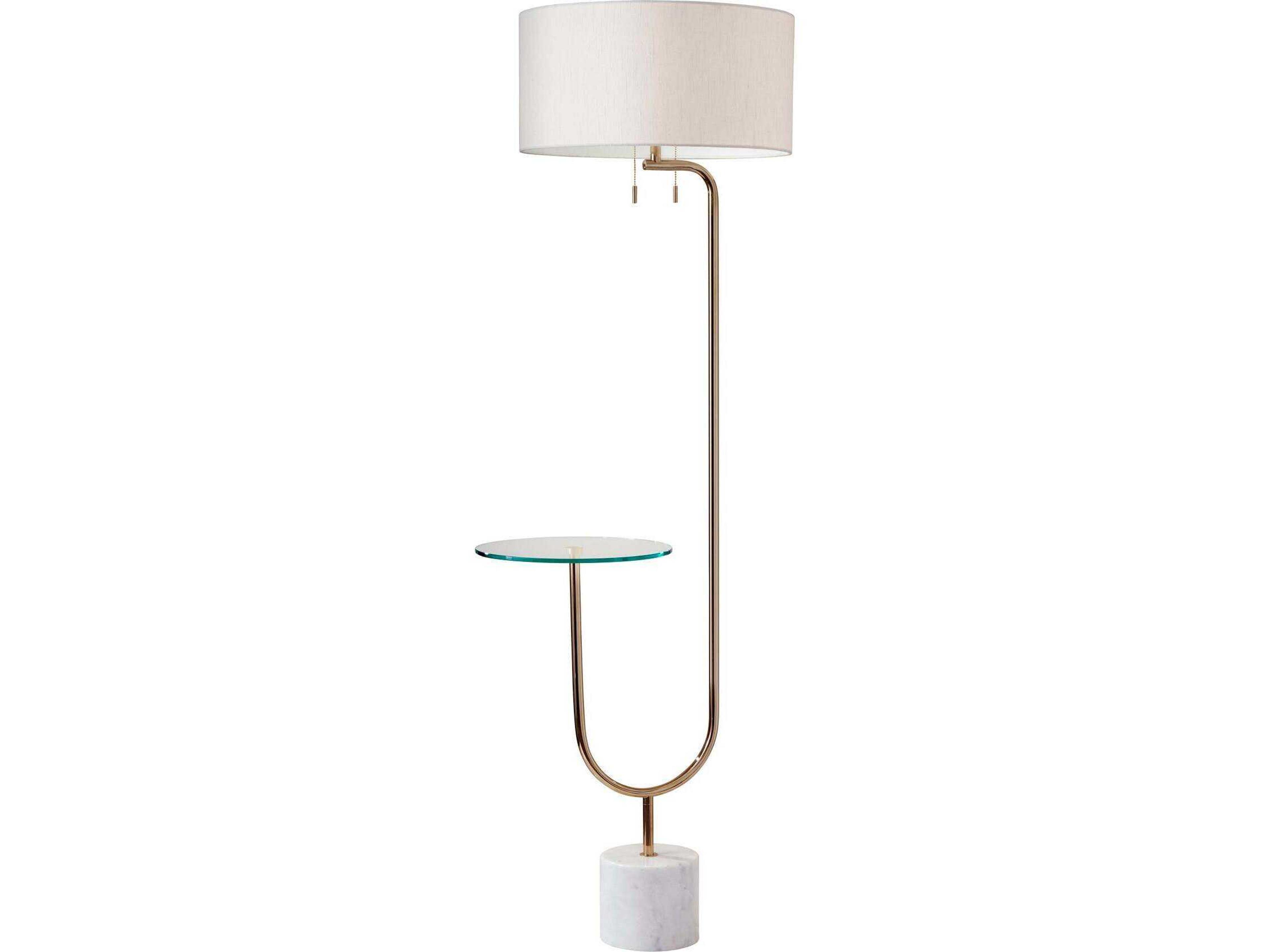 Adesso Sloan Antique Brass White Textured Fabric Floor Lamp