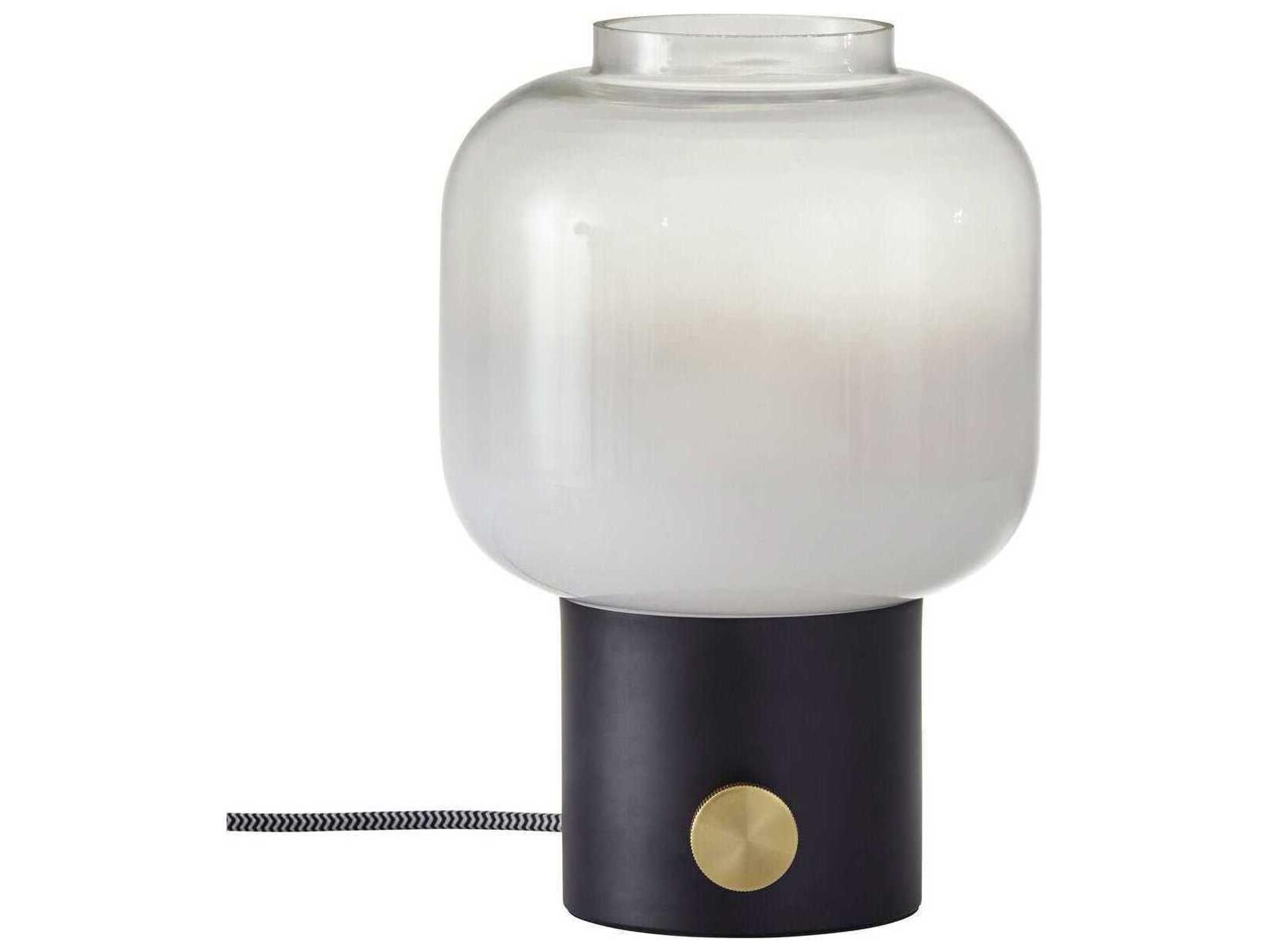 Adesso Lewis Matte Black Antique Brass White To Clear Glass Table Lamp