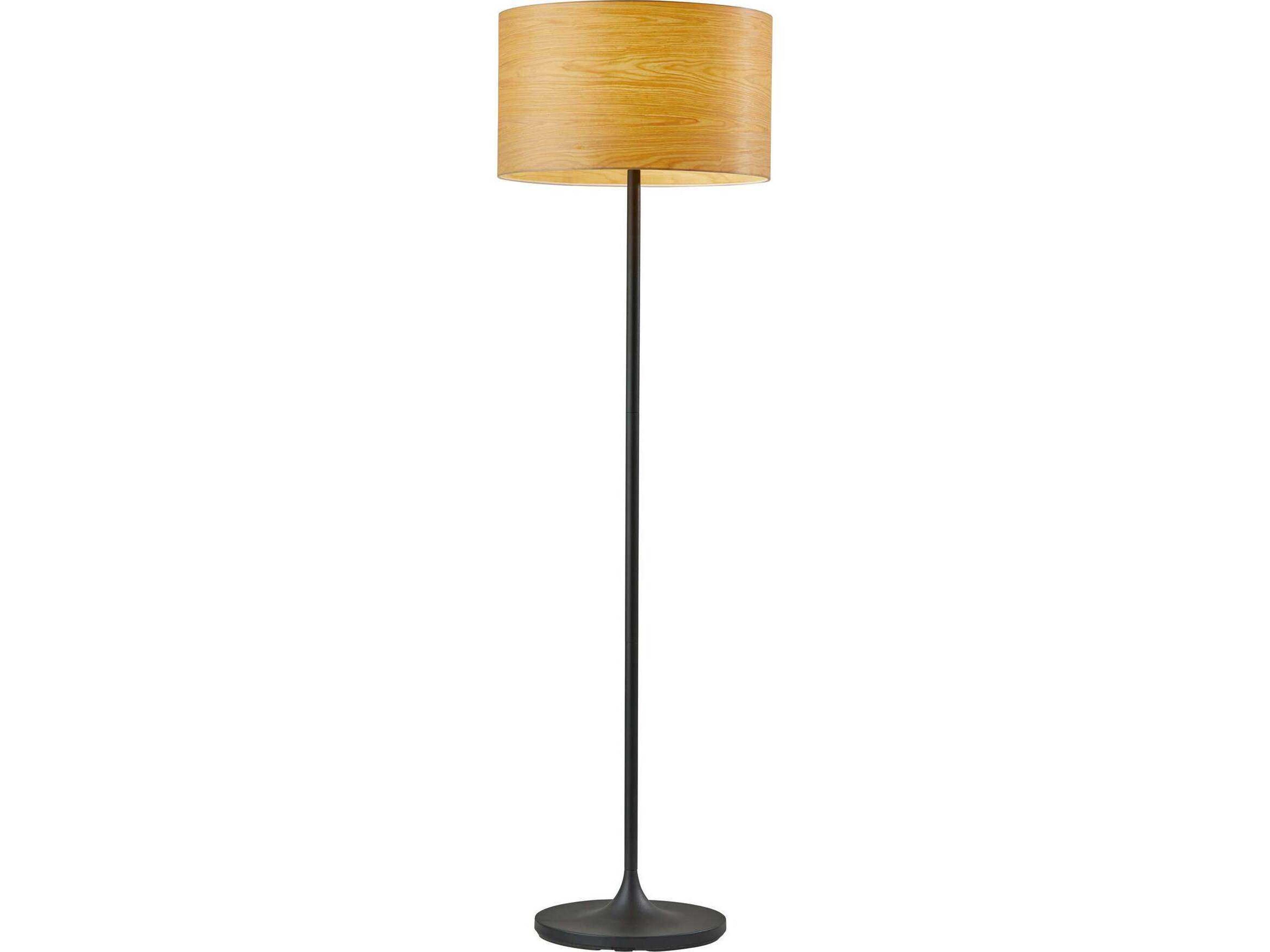 Adesso Oslo Matte Black Cherry Wood Veneer Floor Lamp