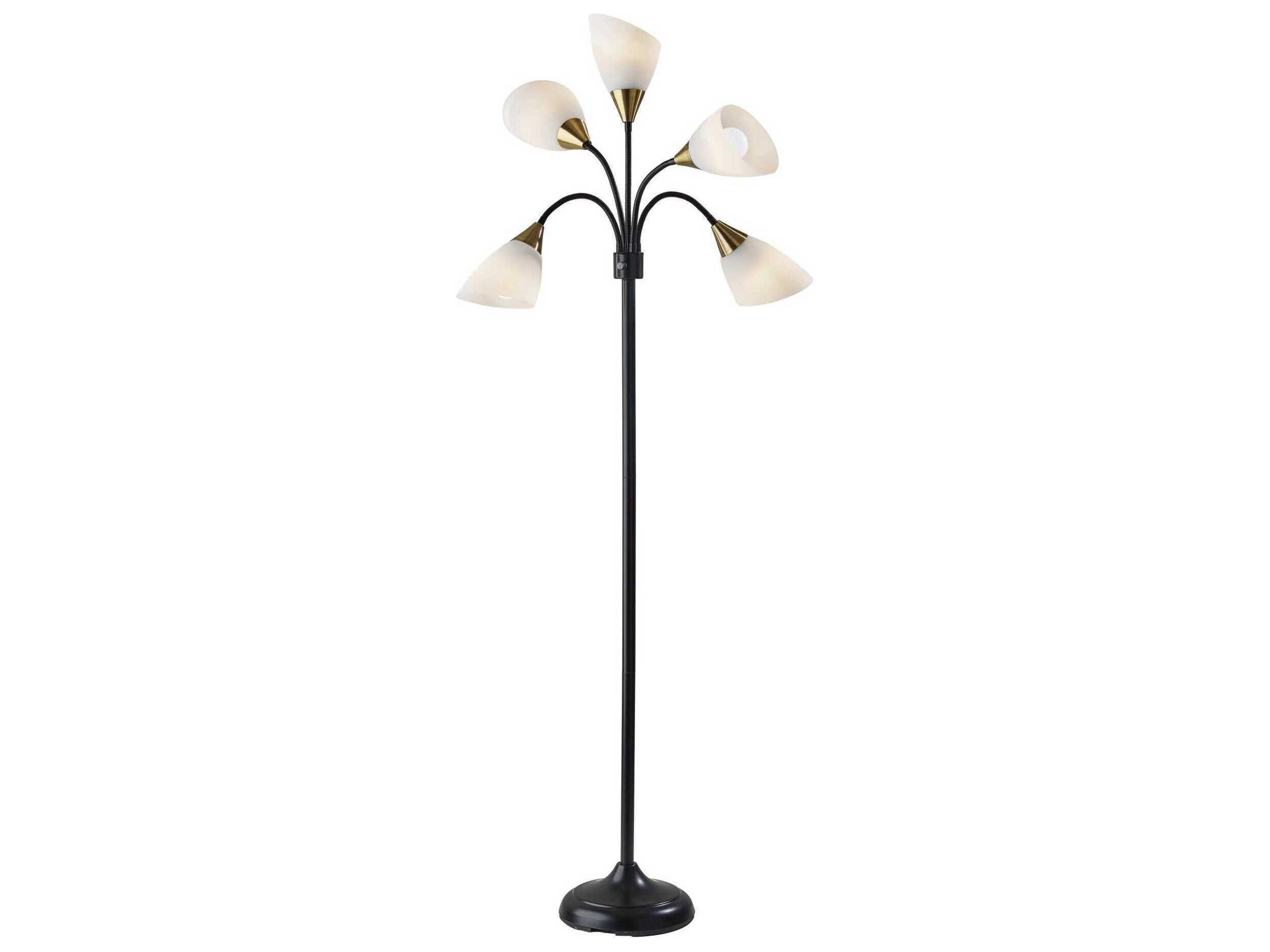 Adesso Black Antique Brass White Plastic Floor Lamp