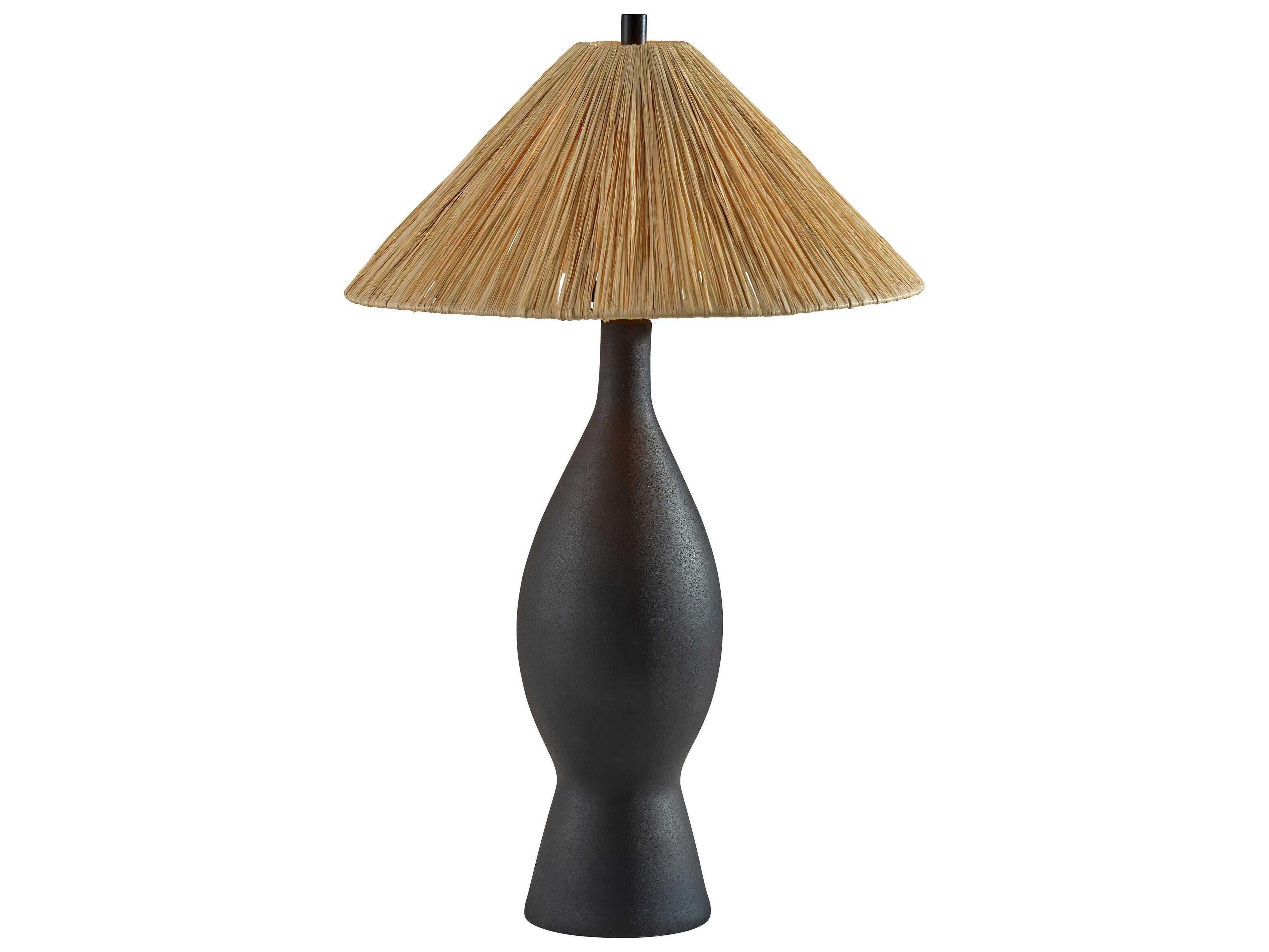 Adesso Maren Black Rough Raffia Grass Buffet Lamp