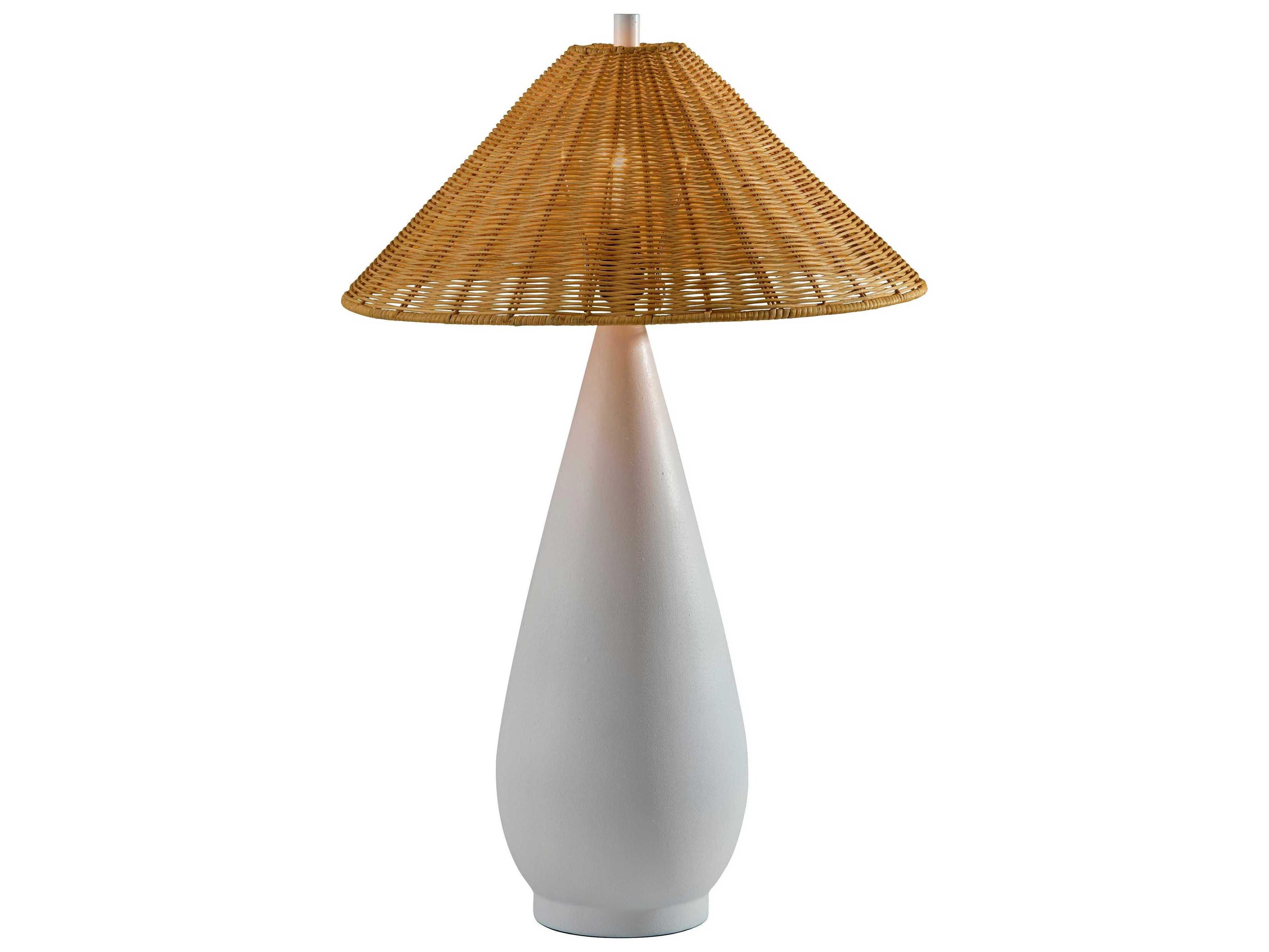 Adesso Lorelei White Rough Brown Rattan Buffet Lamp