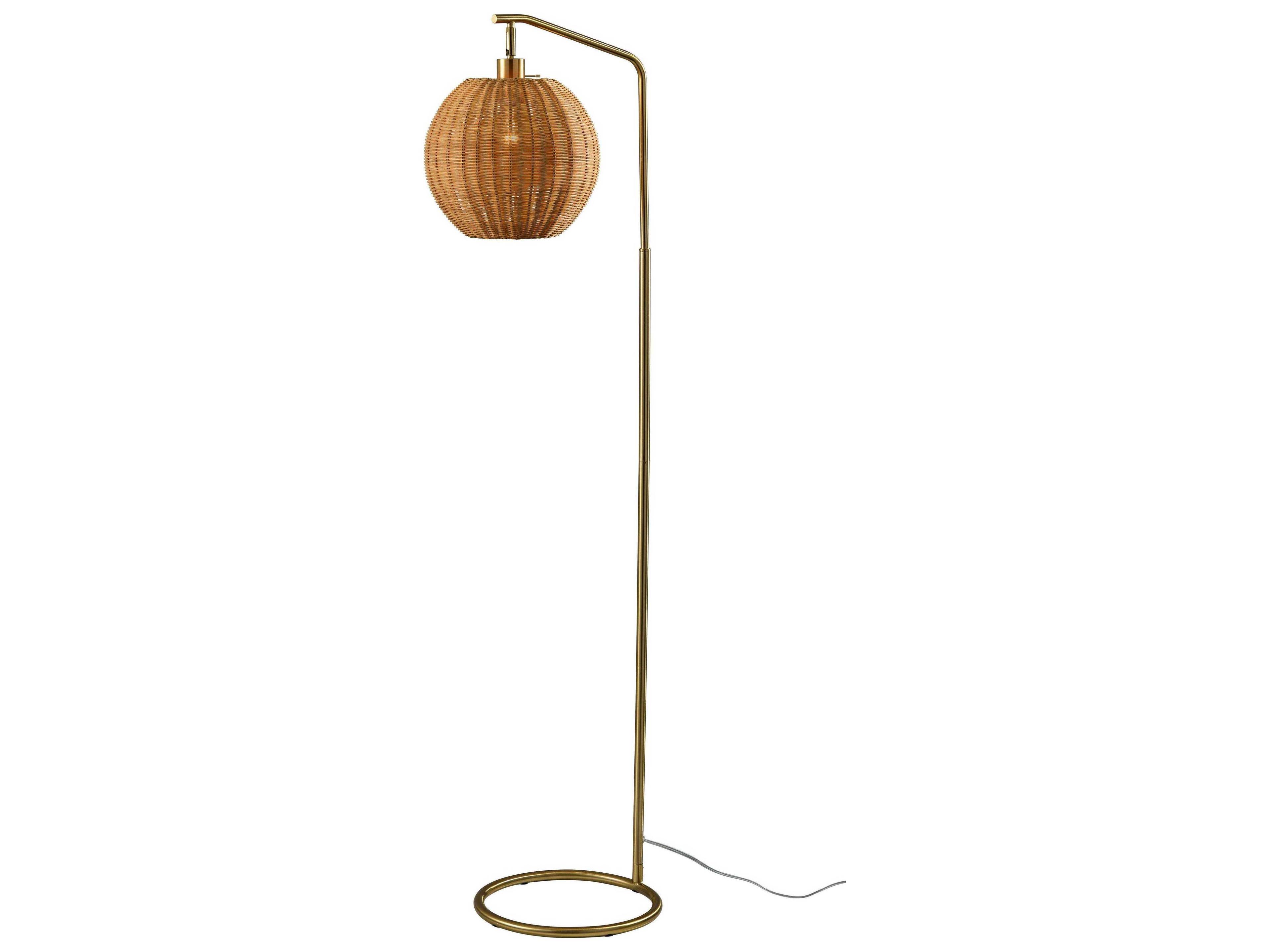 Adesso Maeve Antique Brass Brown Rattan Floor Lamp