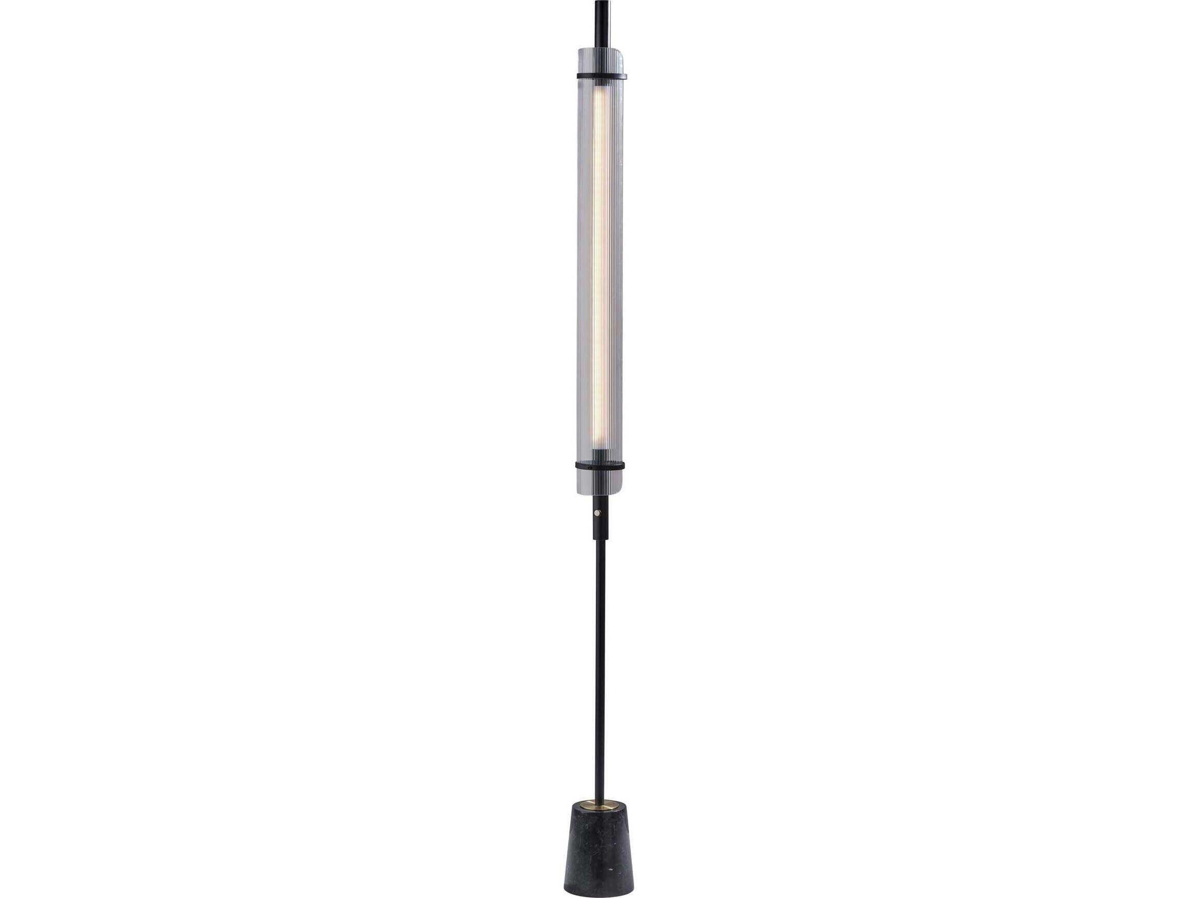Adesso Flair Black Antique Brass Clear Ribbed Acrylic Floor Lamp