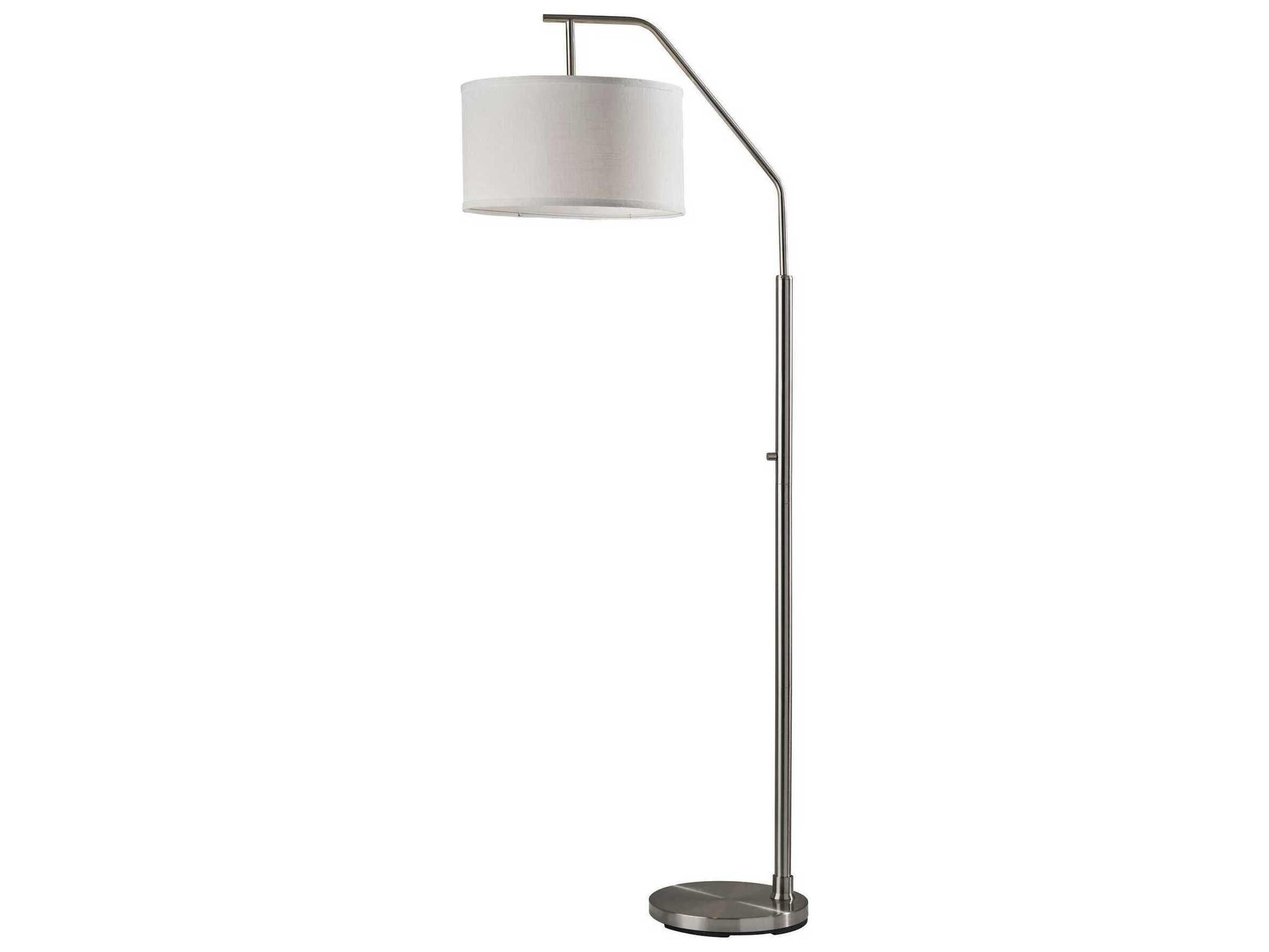 Adesso Max Brushed Steel White Textured Fabric Floor Lamp