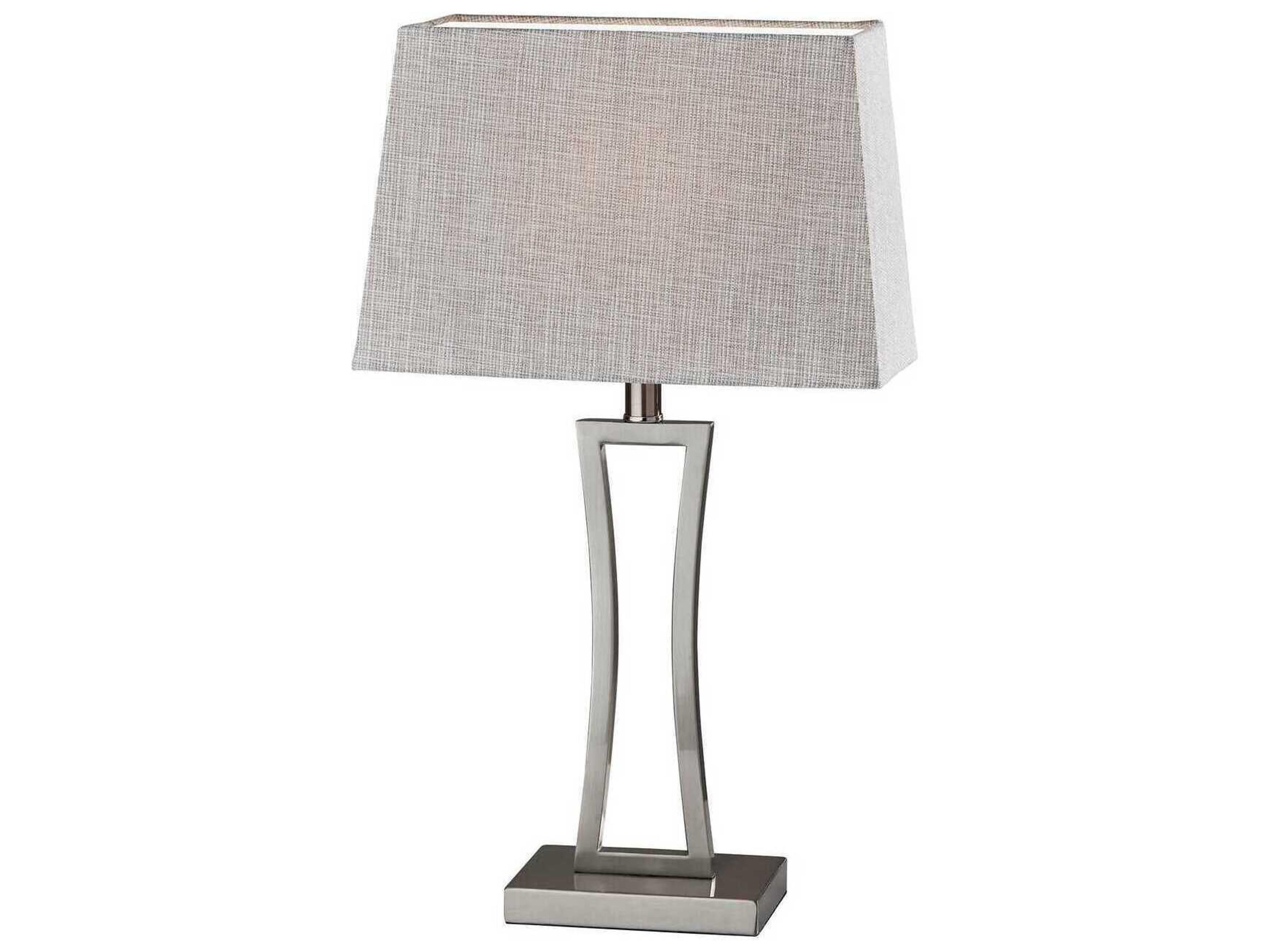 Adesso Camila Brushed Steel Grey White Textured Fabric Silver Table Lamp Set of 2