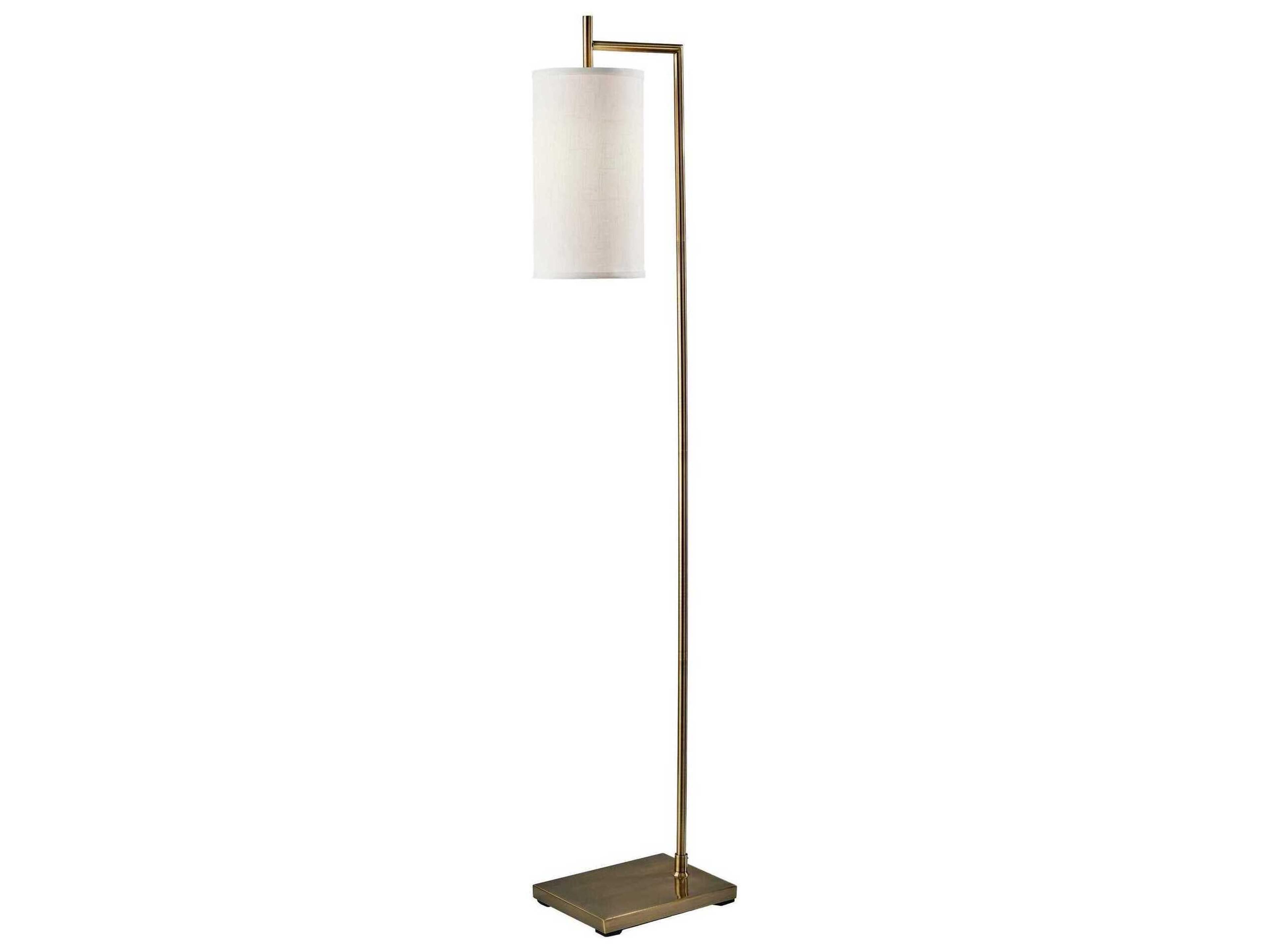 Adesso Zion Antique Brass White Textured Fabric Floor Lamp